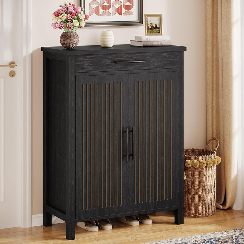 5-Tier Shoe Cabinet, Louvered Door Storage Organizer with Drawer Shelves