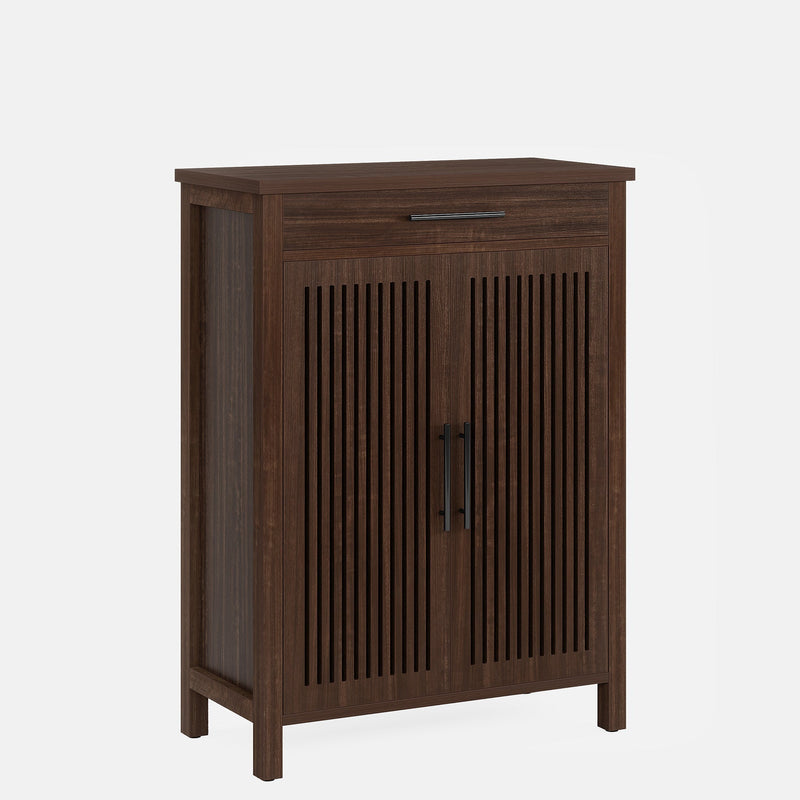 5-Tier Shoe Cabinet, Louvered Door Storage Organizer with Drawer Shelves