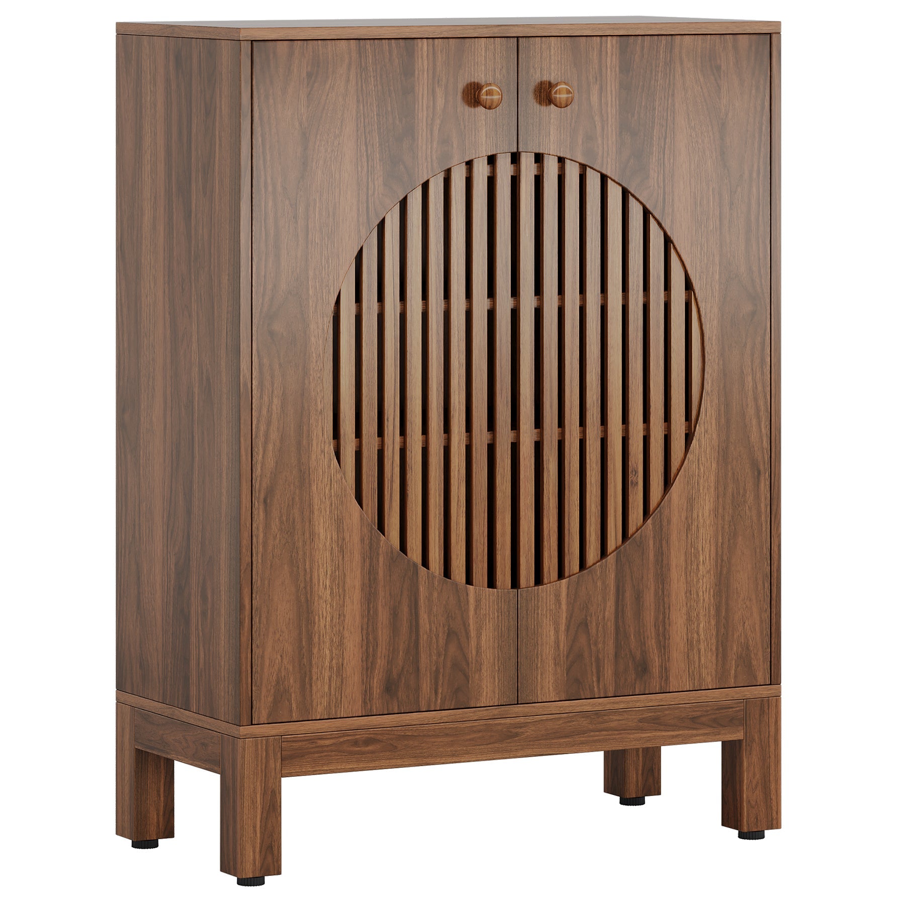 28.74" Farmhouse Sideboard Cabinet, Wooden Buffet Cabinet with Round Louvered Doors for Kitchen
