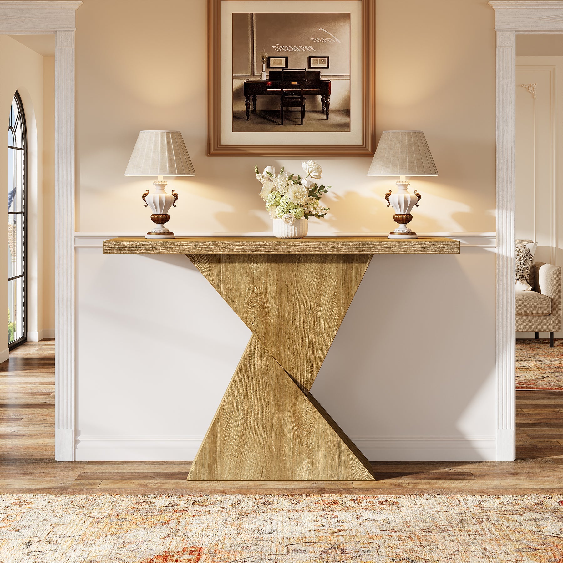 41.5" Narrow Farmhouse Console Table with Geometric Base, Entryway Sofa Table for Hallway, Foyer, or Behind Couch