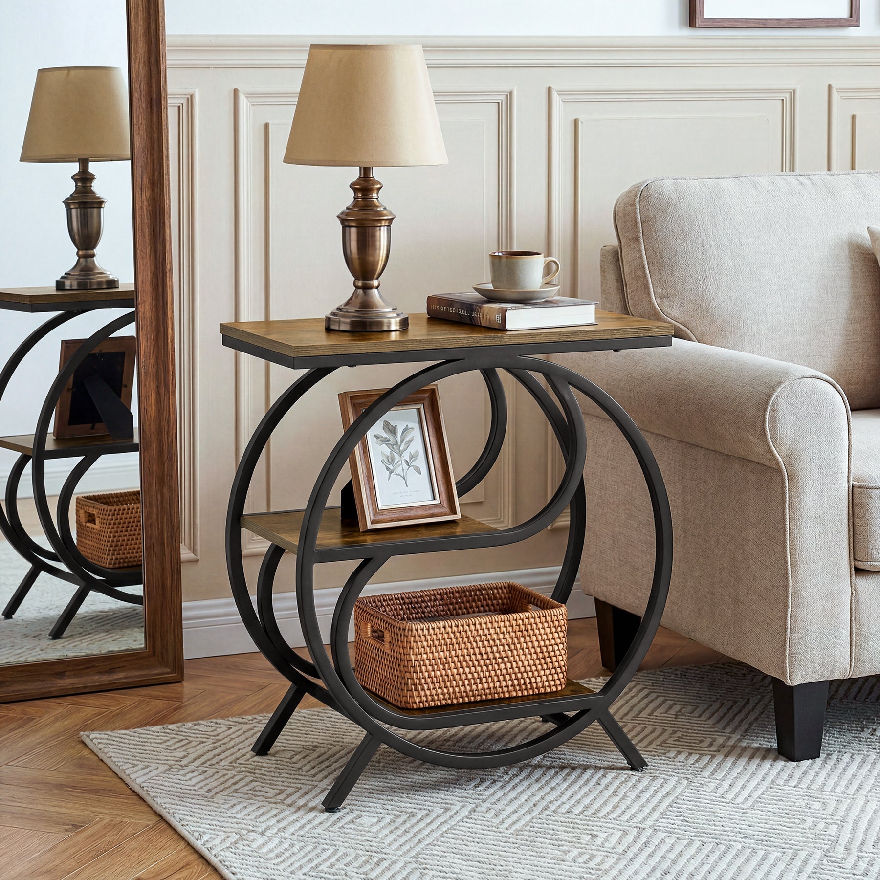 60cm Industrial 3-Tier End Table, Rustic Brown Rectangle Side Table