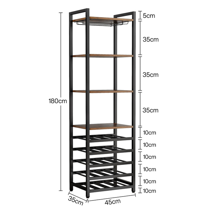 180cm Wine Rack, 9-Tier Industrial Shelves with Glass Holder