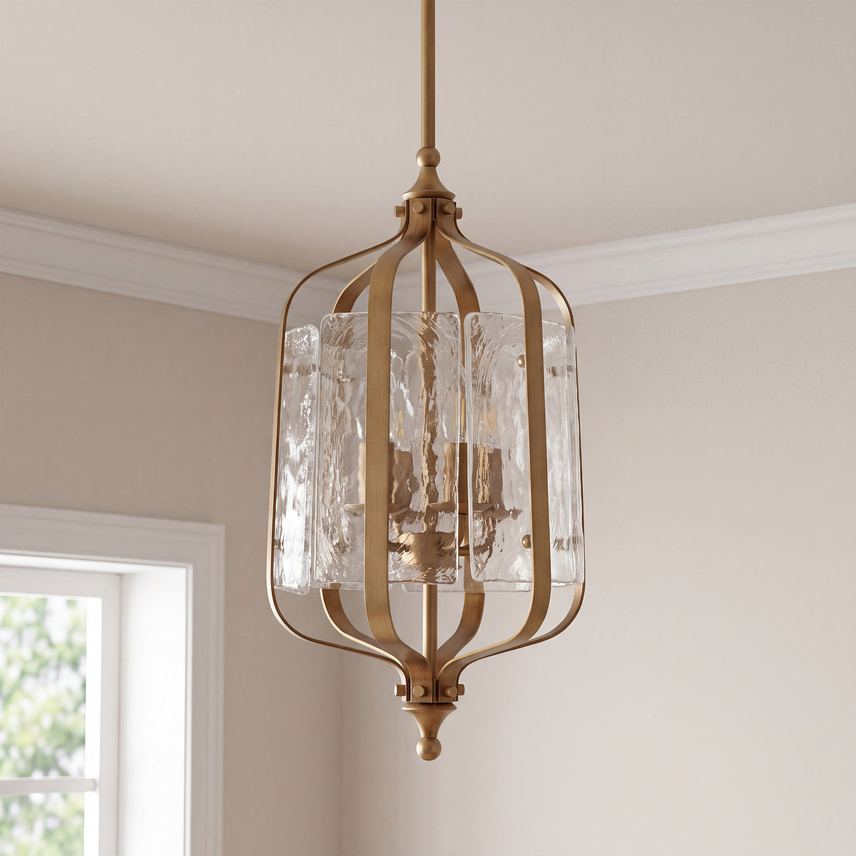 10.6" Gold Vintage Pendant Light, Lantern Chandelier