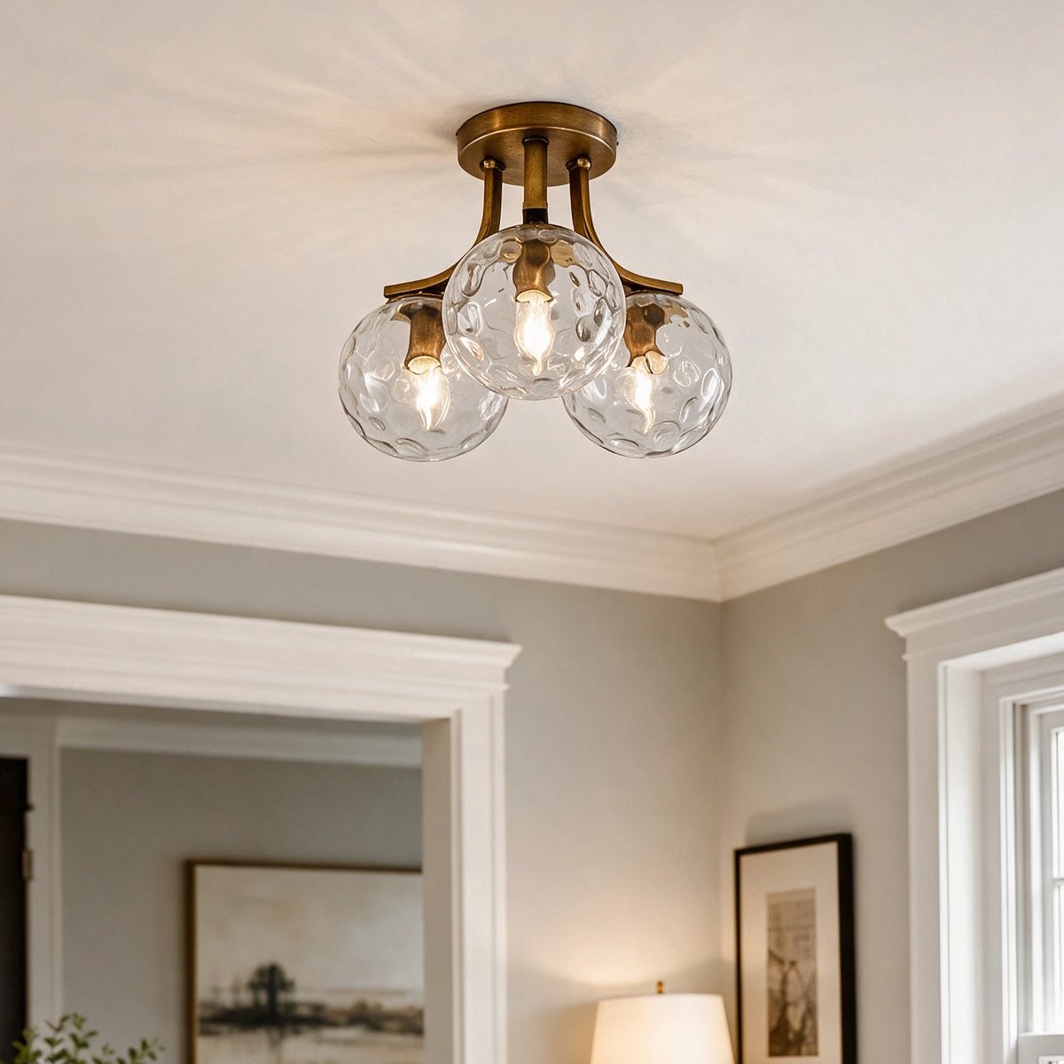 Tribesigns 3-bulb E14 ceiling light, living room ceiling lamp with clear blown glass spheres