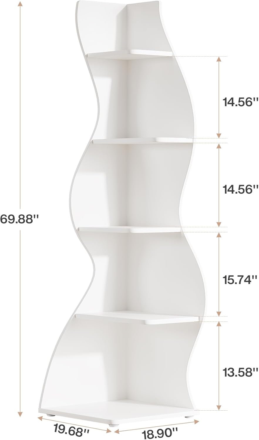 5-Tier Corner Shelf, Modern Wall Corner Bookshelf Bookcase