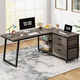 53" Reversible L-Shaped Computer Desk With 3 Drawers & Shelves Tribesigns 3