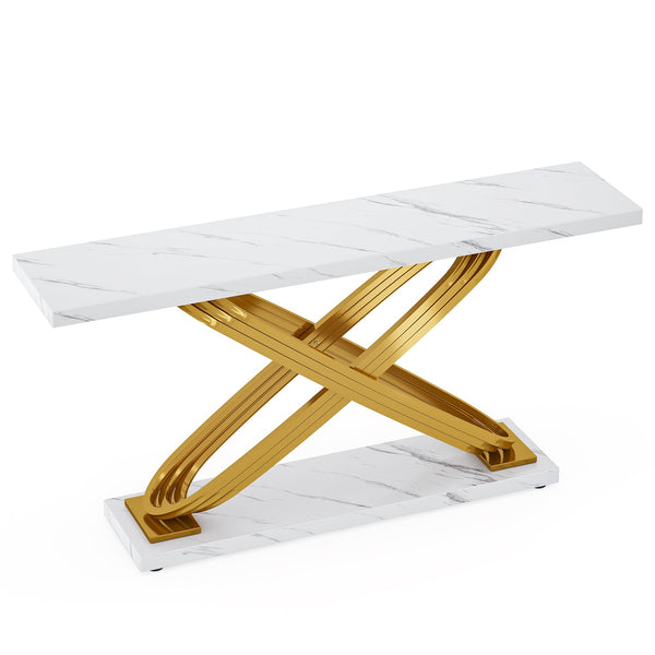140cm Console Table, Modern Faux Marble Sofa Entryway Table