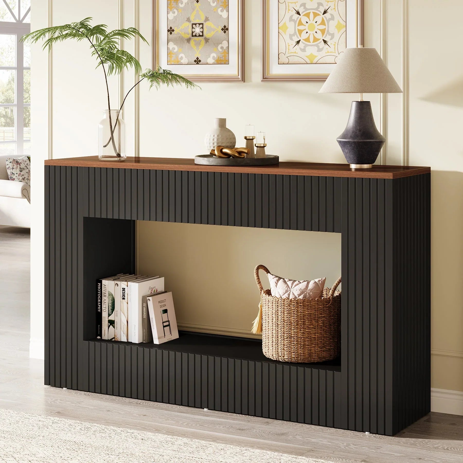 55" Console Table, Wood Entryway Table Sofa Table with Storage for Hallway
