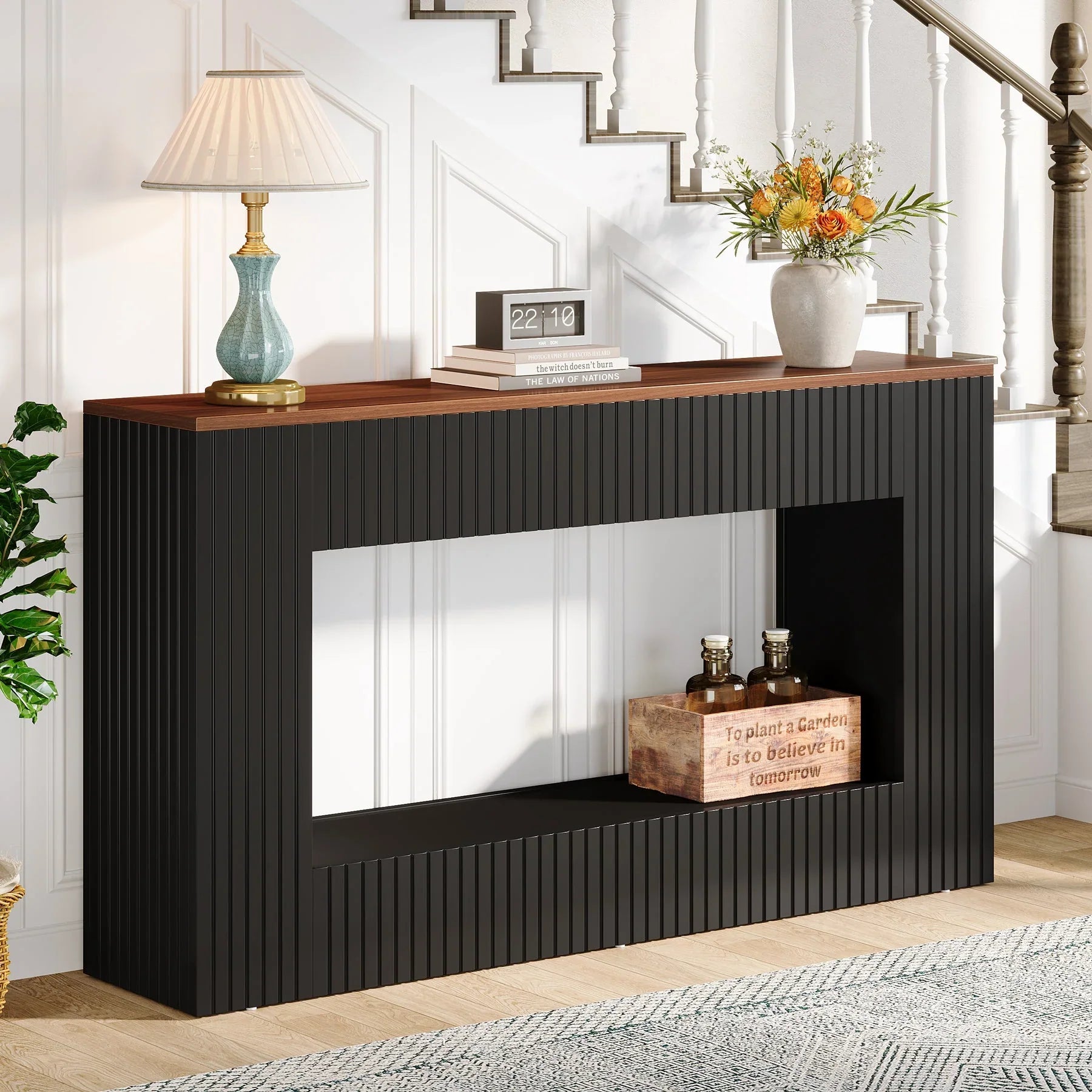 55" Console Table, Wood Entryway Table Sofa Table with Storage for Hallway
