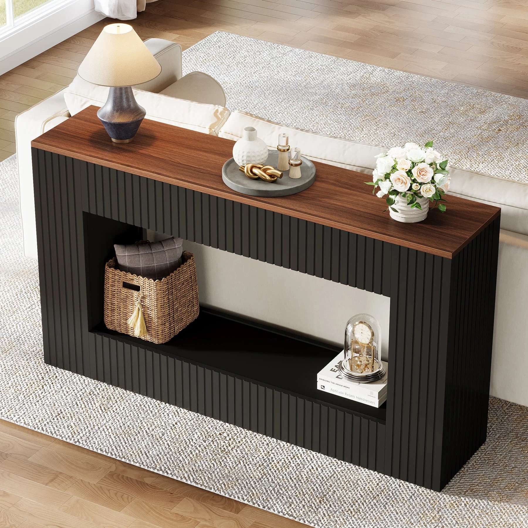 55" Console Table, Wood Entryway Table Sofa Table with Storage for Hallway