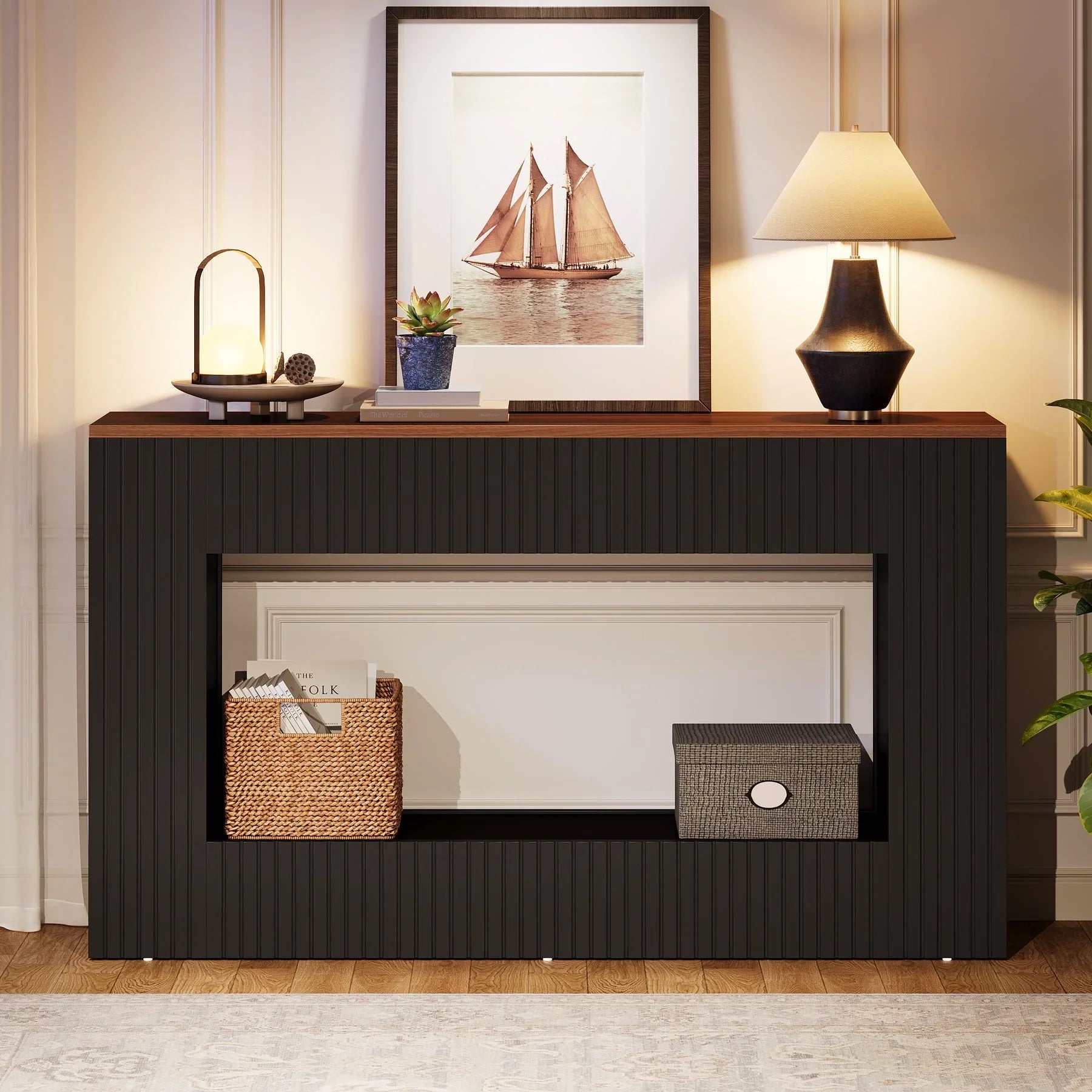 55" Console Table, Wood Entryway Table Sofa Table with Storage for Hallway