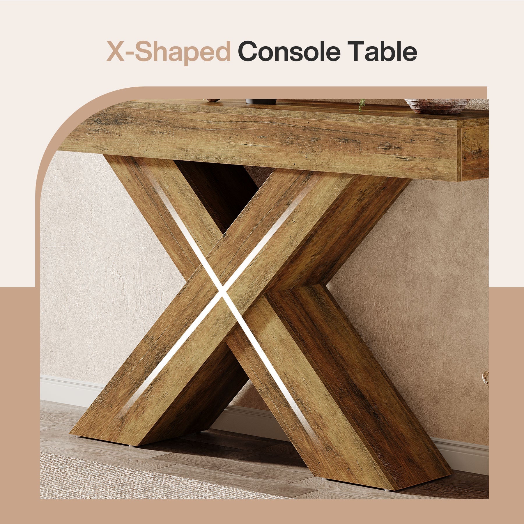 55" Console Table, Wooden Unique Design Sofa Foyer Table Tribesigns