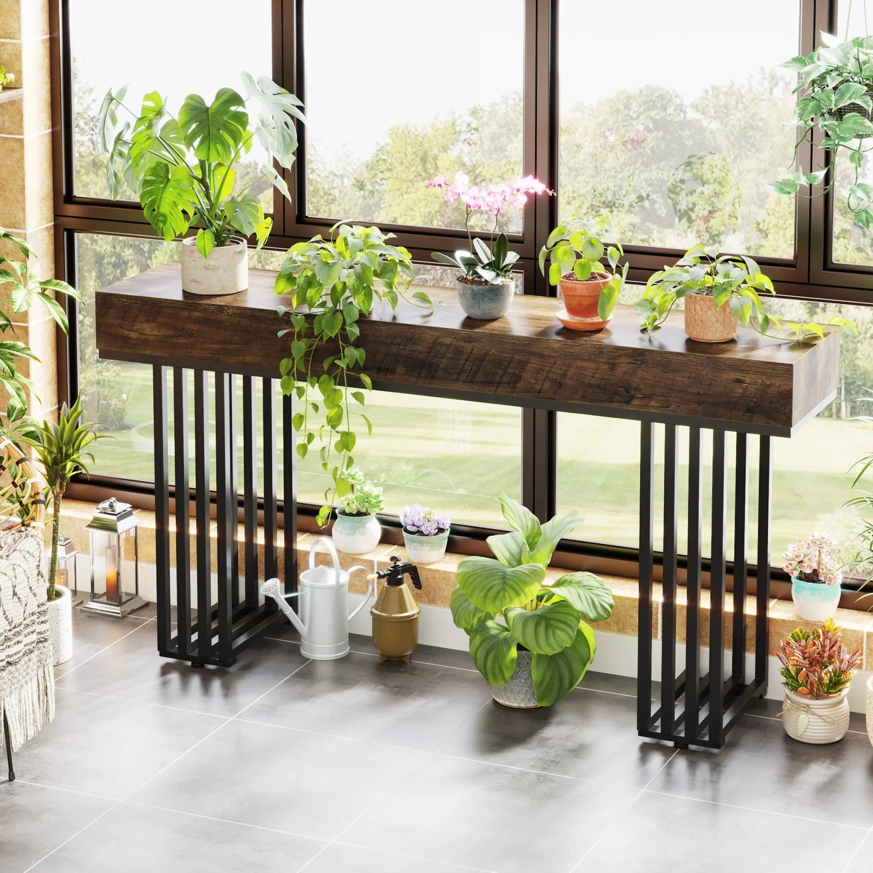 55" Console Table, Modern Entryway Table with Metal Legs