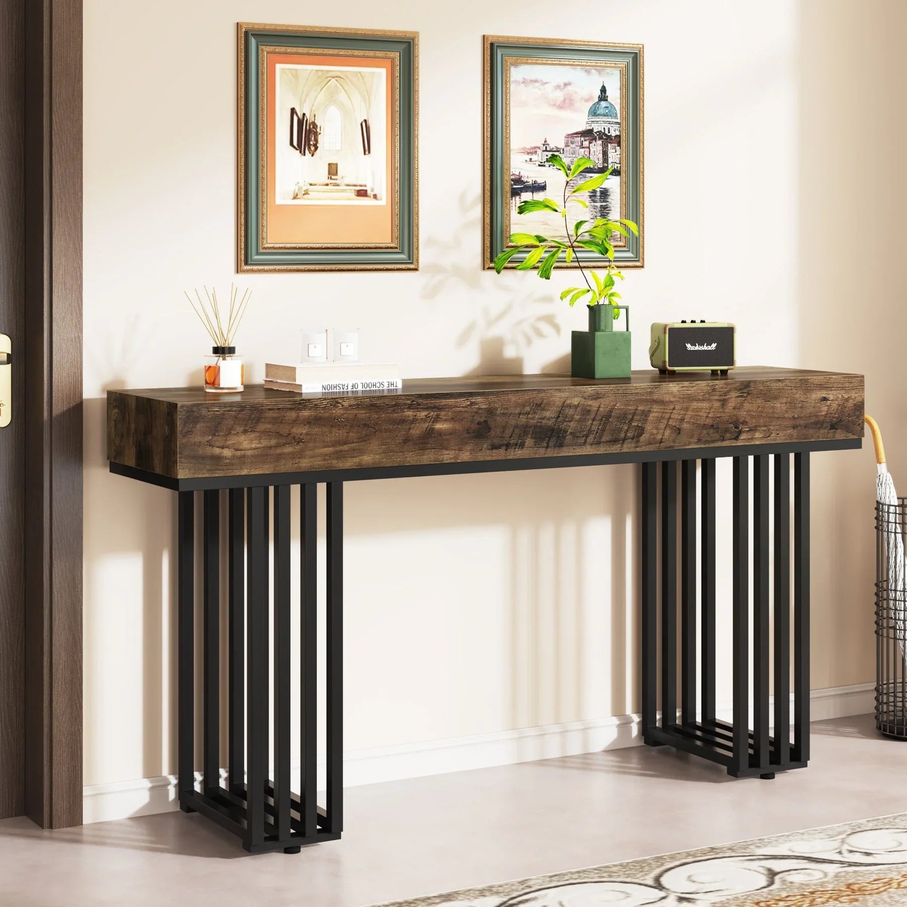 55" Console Table, Modern Entryway Table with Metal Legs