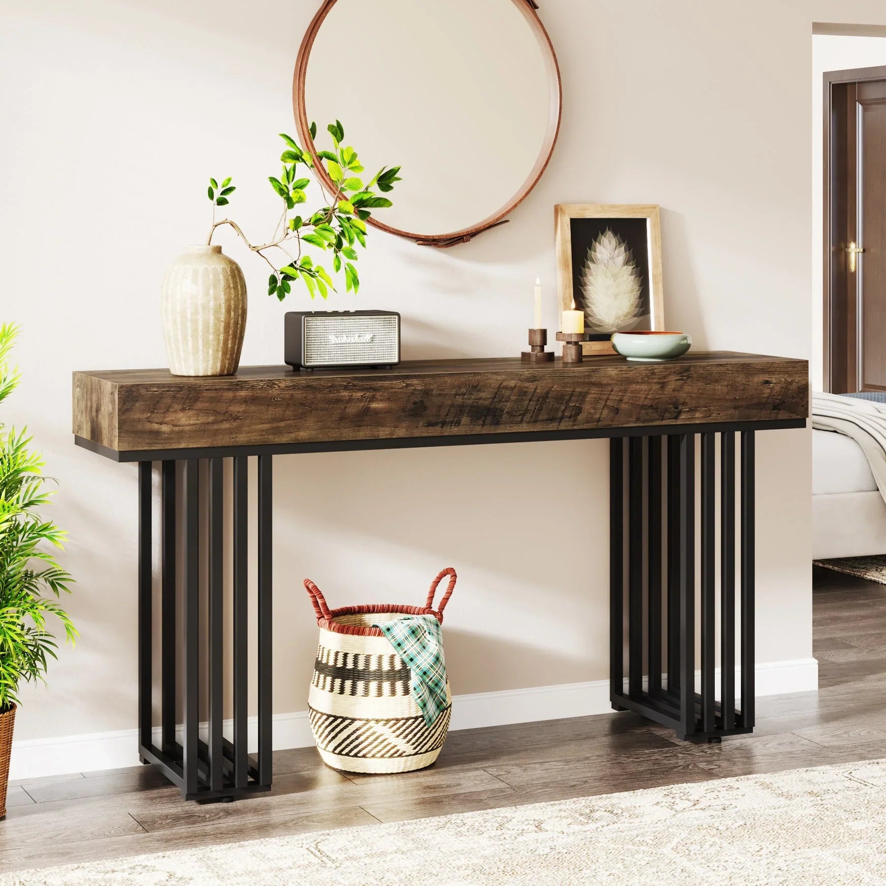 55" Console Table, Modern Entryway Table with Metal Legs