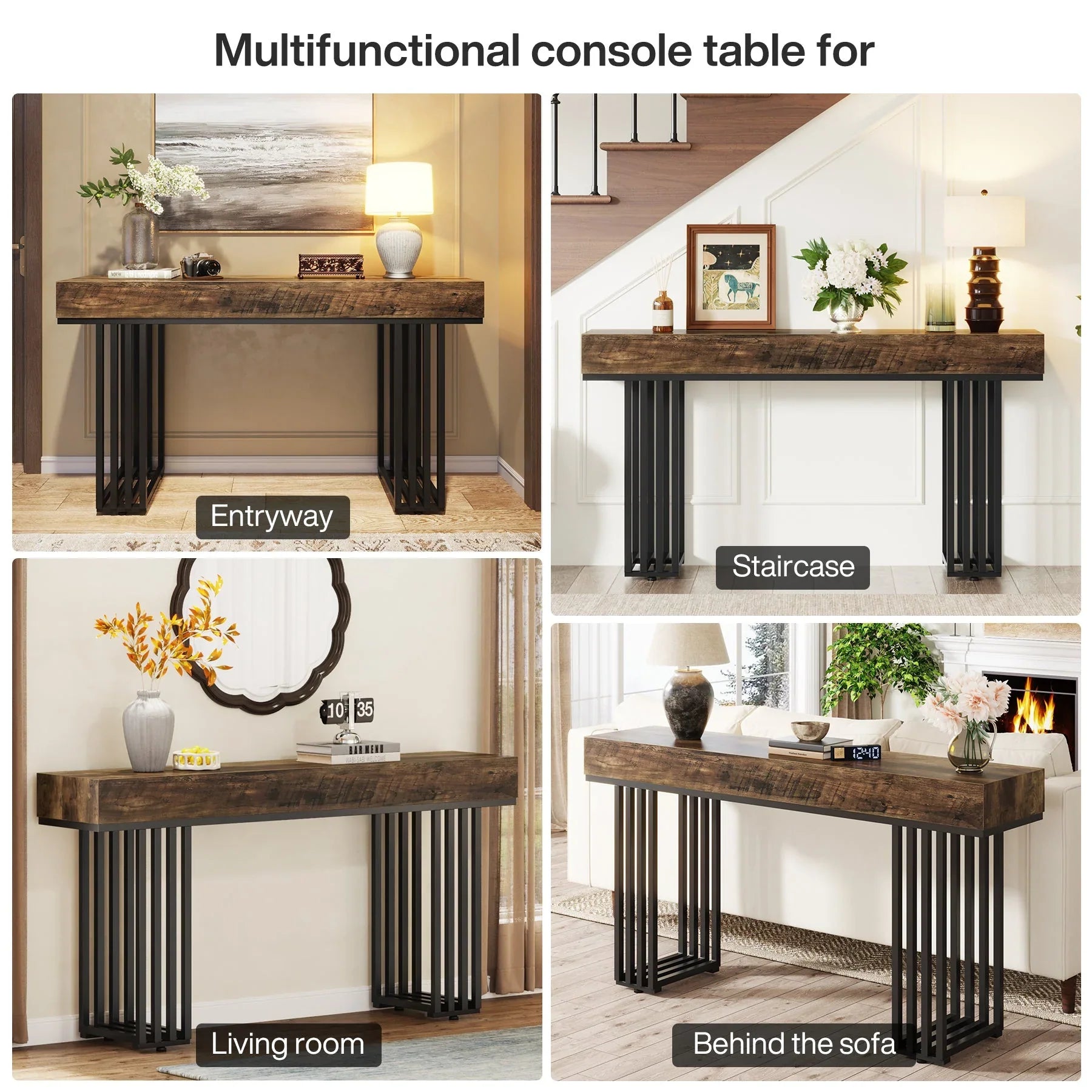 55" Console Table, Modern Entryway Table with Metal Legs