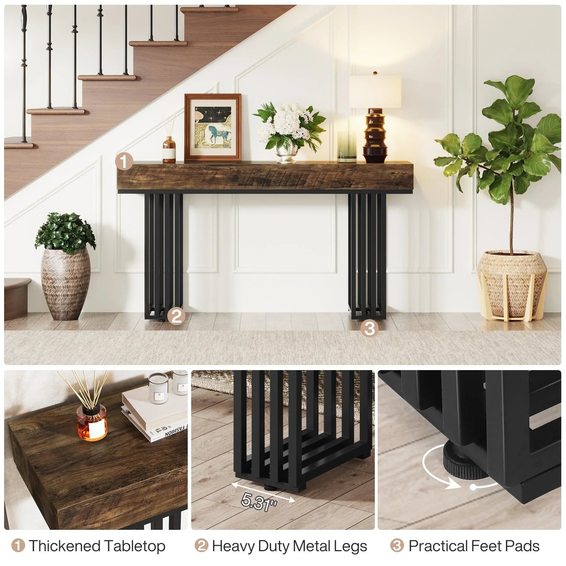 55" Console Table, Modern Entryway Table with Metal Legs