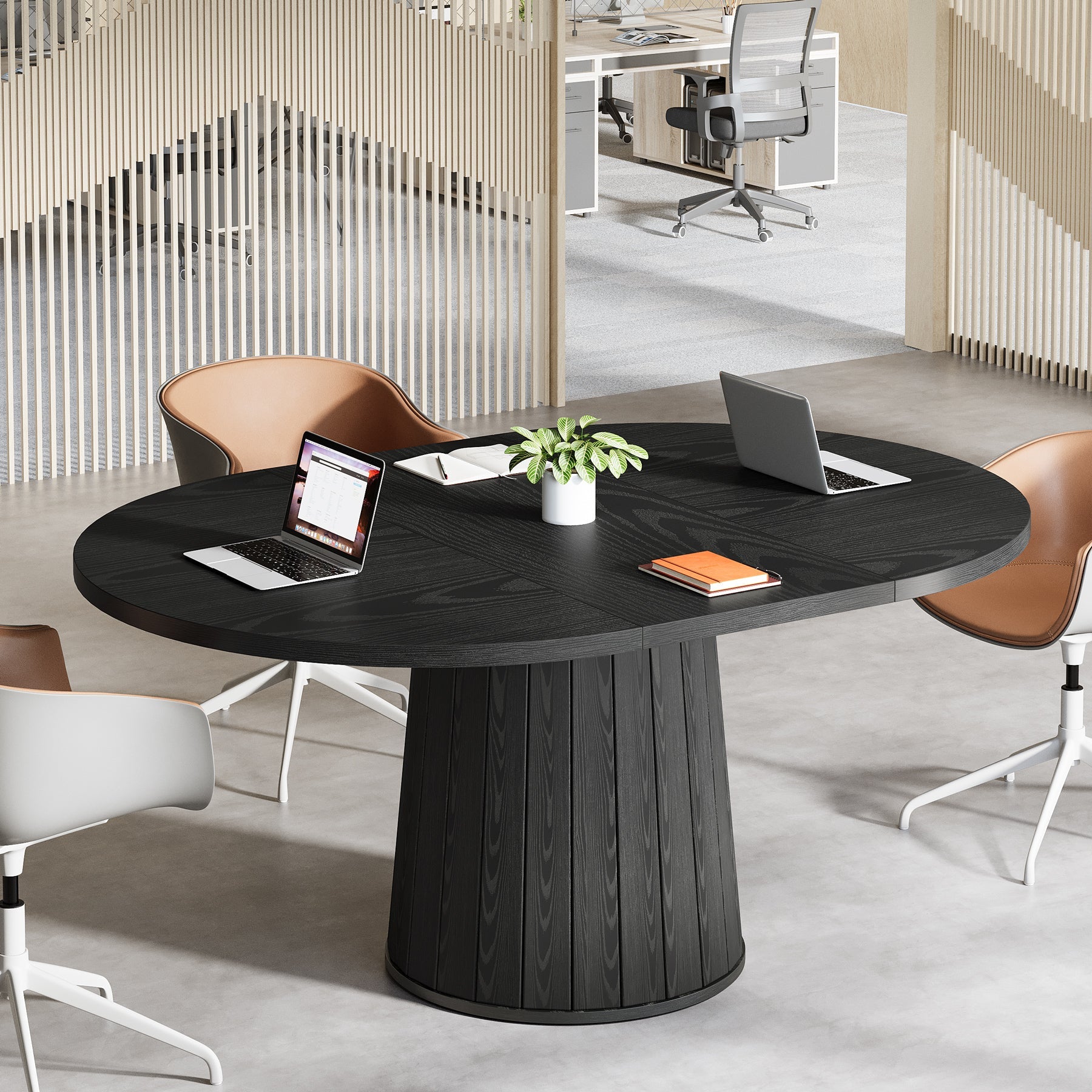 55" Oval Meeting Table, Wood Conference Table For 6 People