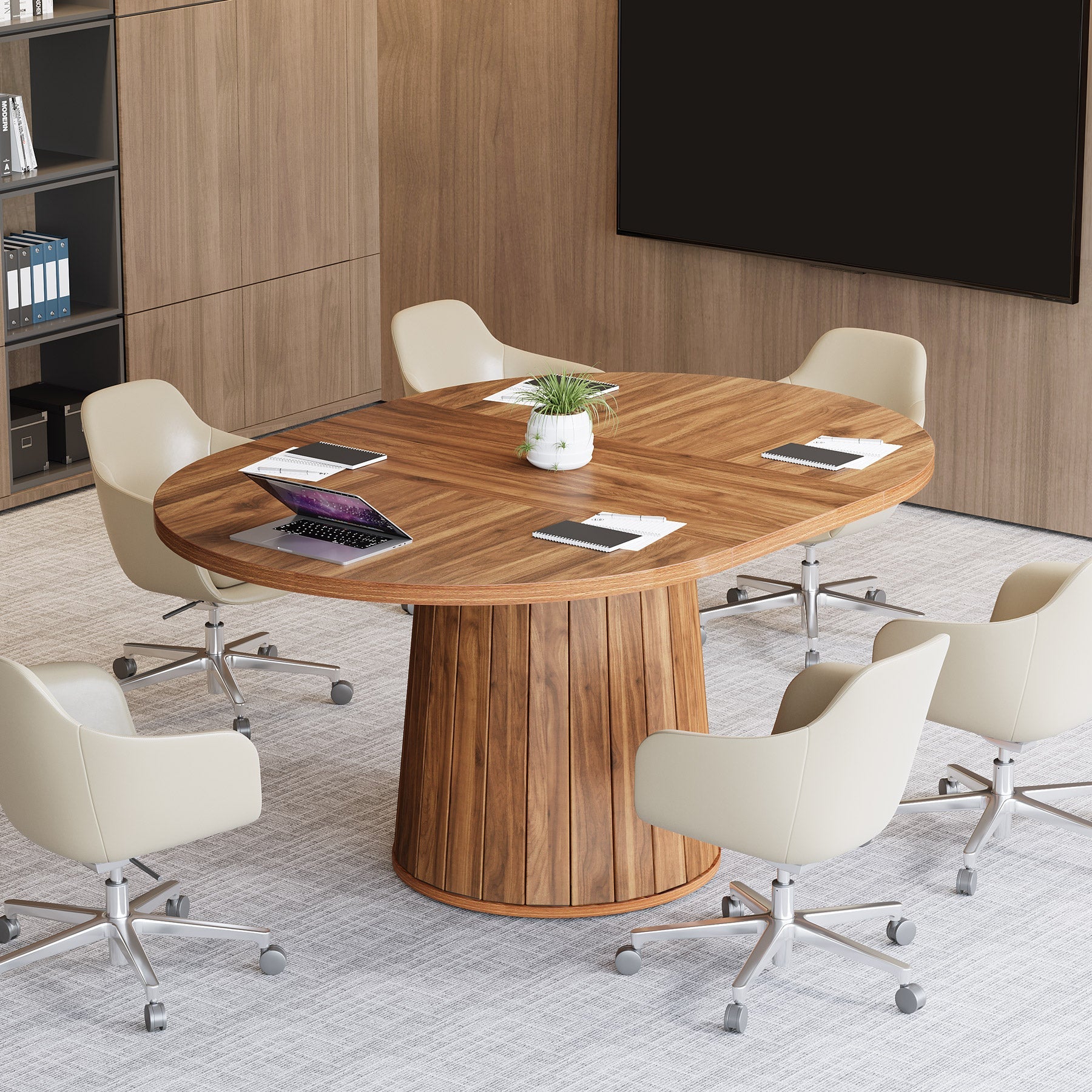 55" Oval Meeting Table, Wood Conference Table For 6 People