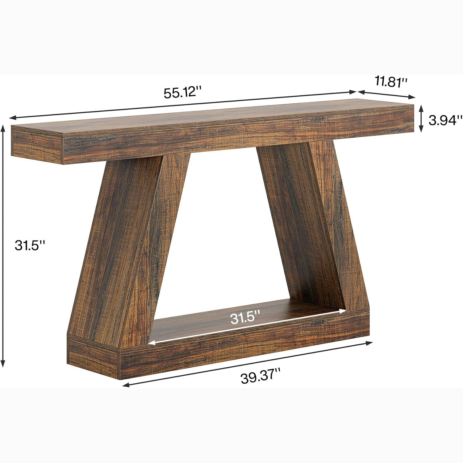 55" Farmhouse Console Table, Rustic Wooden Sofa Table with Storage