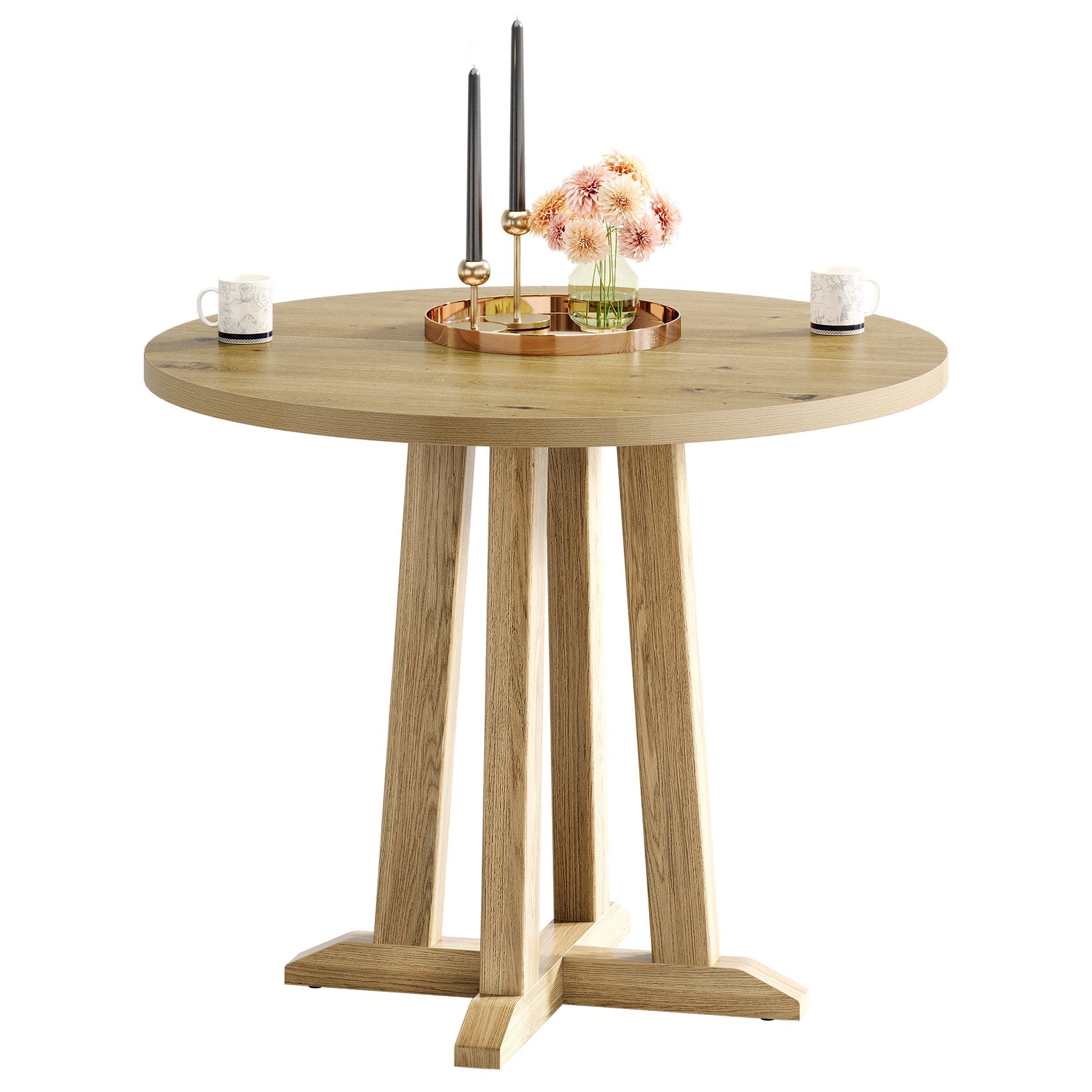 31.5" Round Dining Table, Small Kitchen Table with Sturdy Base for 2-4