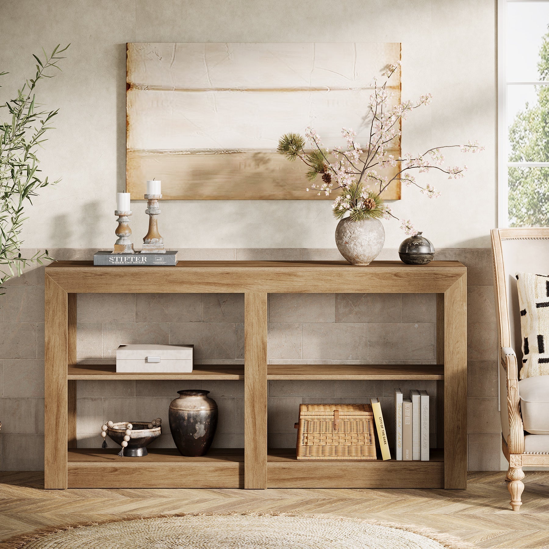 59.06" Farmhouse Console Table, Wooden Entryway Sofa Table for Living Room