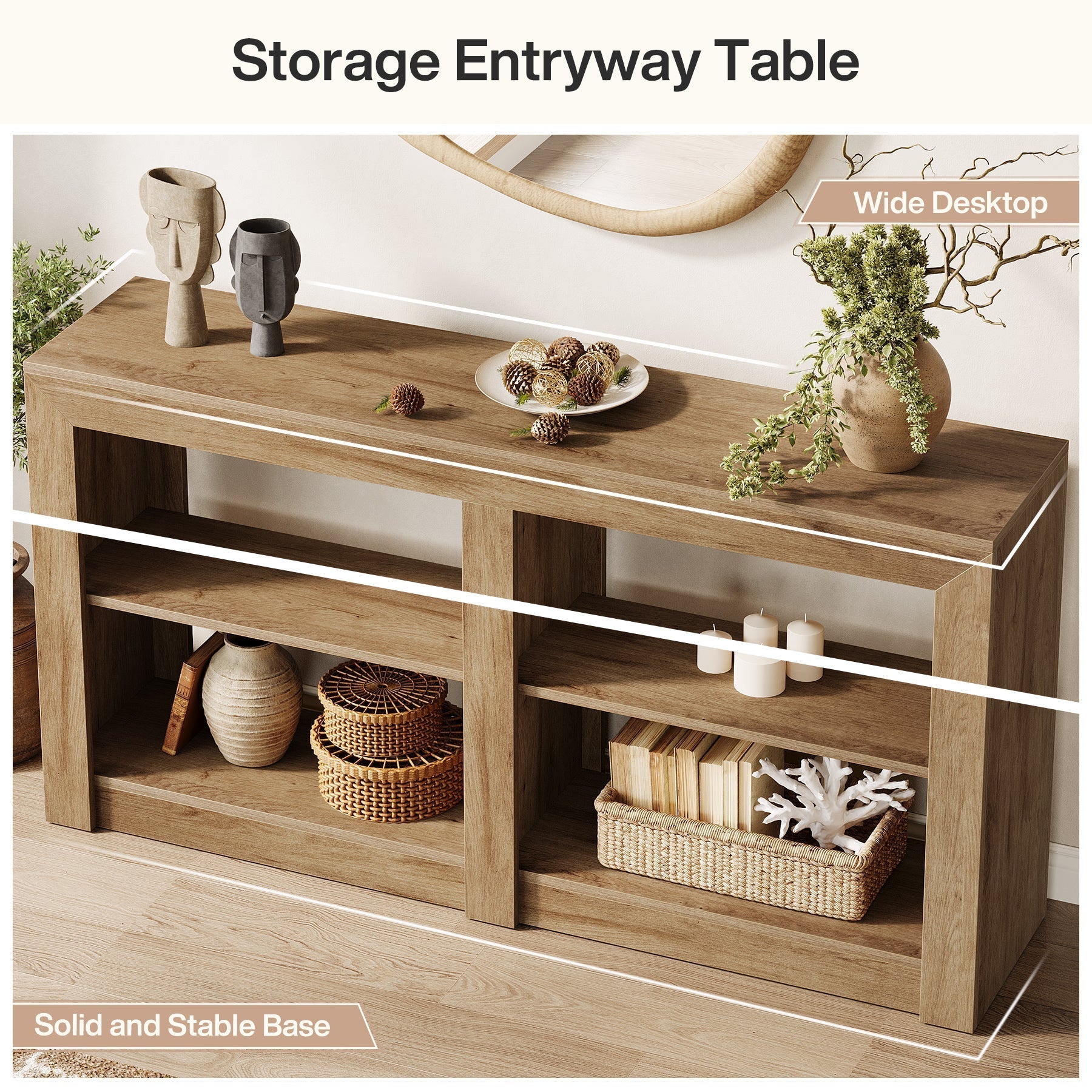 59.06" Farmhouse Console Table, Wooden Entryway Sofa Table for Living Room
