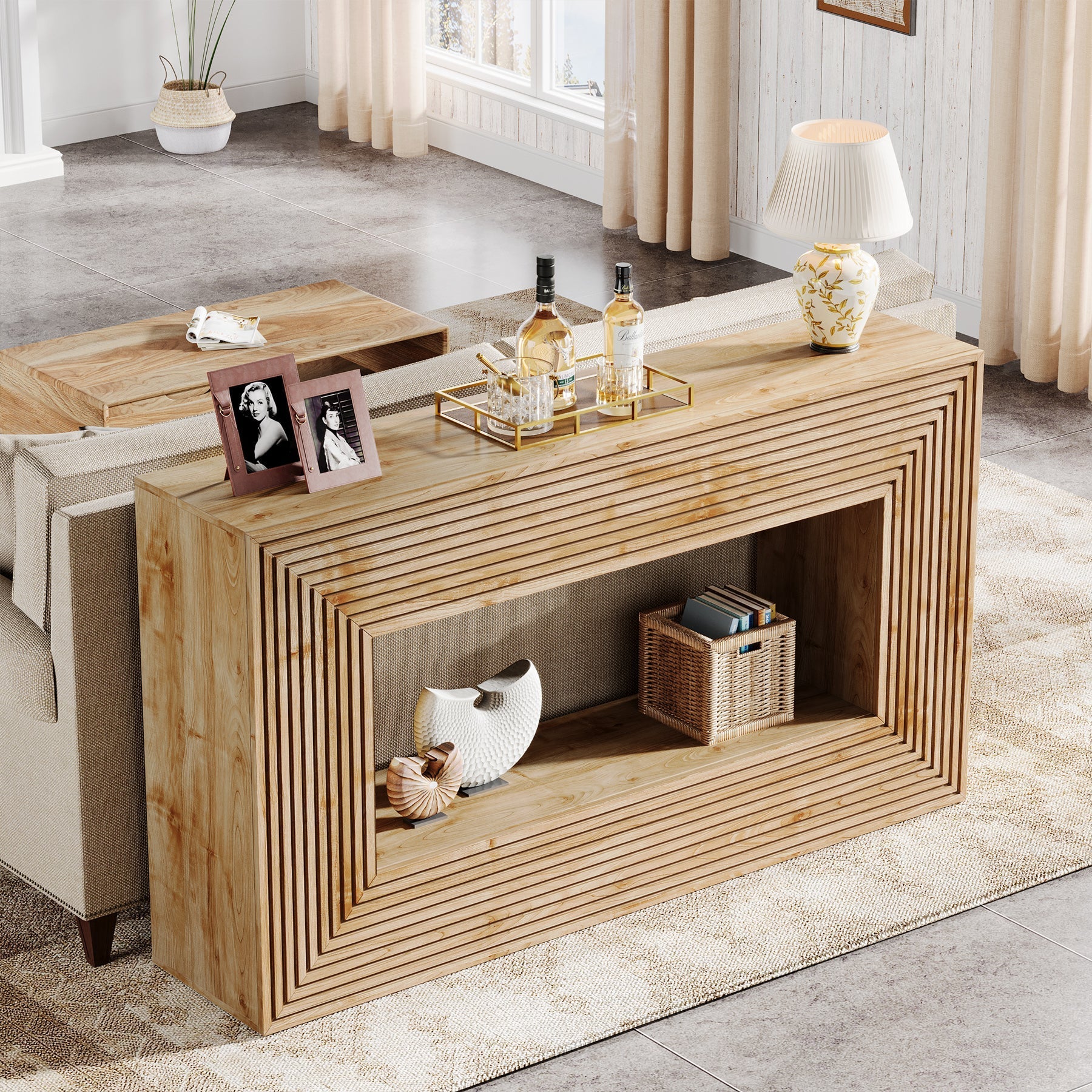 59" Console Table, Farmhouse Sofa Table Hallway Table with Storage Tribesigns