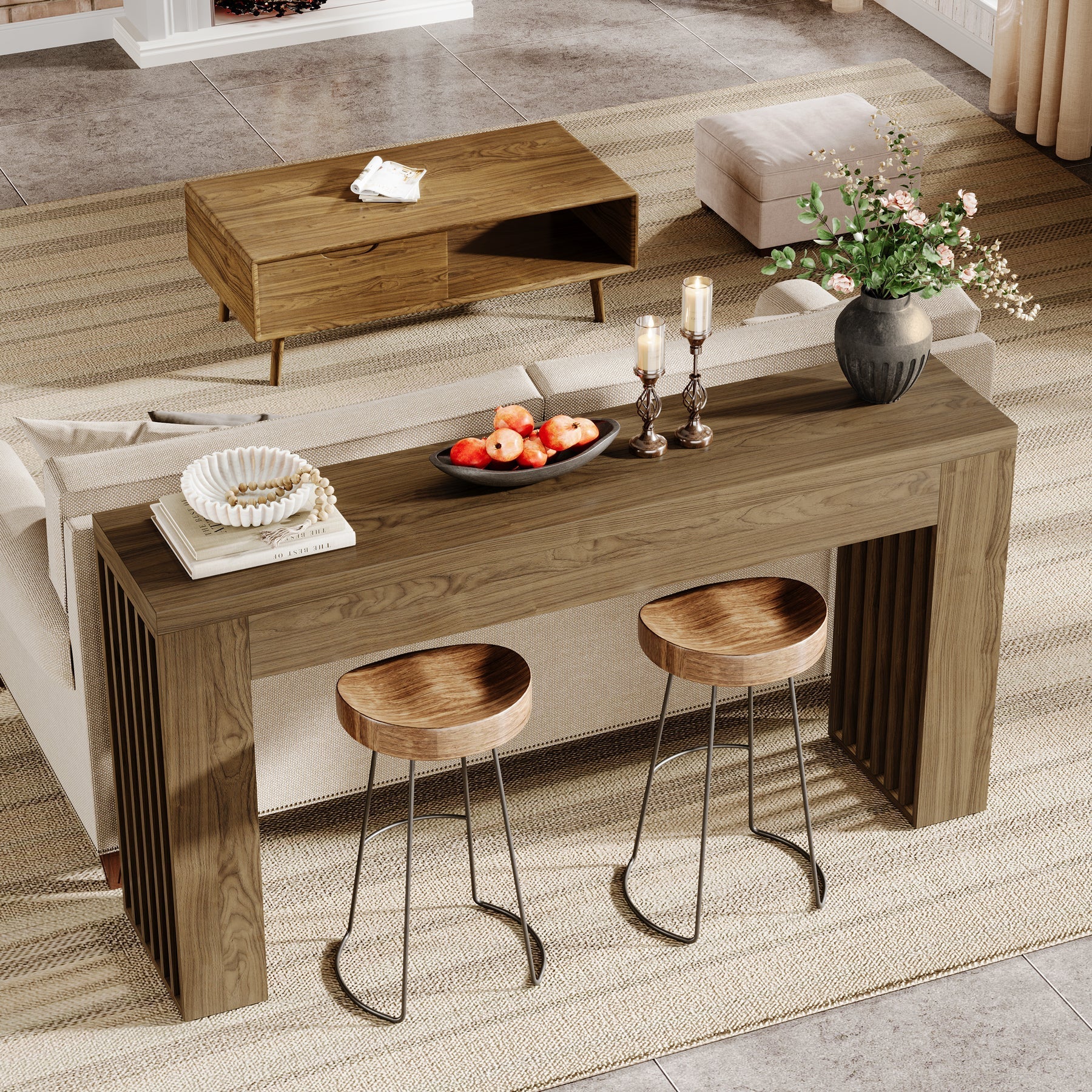 59" Console Table, Wooden Sofa Table Behind The Couch Hallway Table Tribesigns