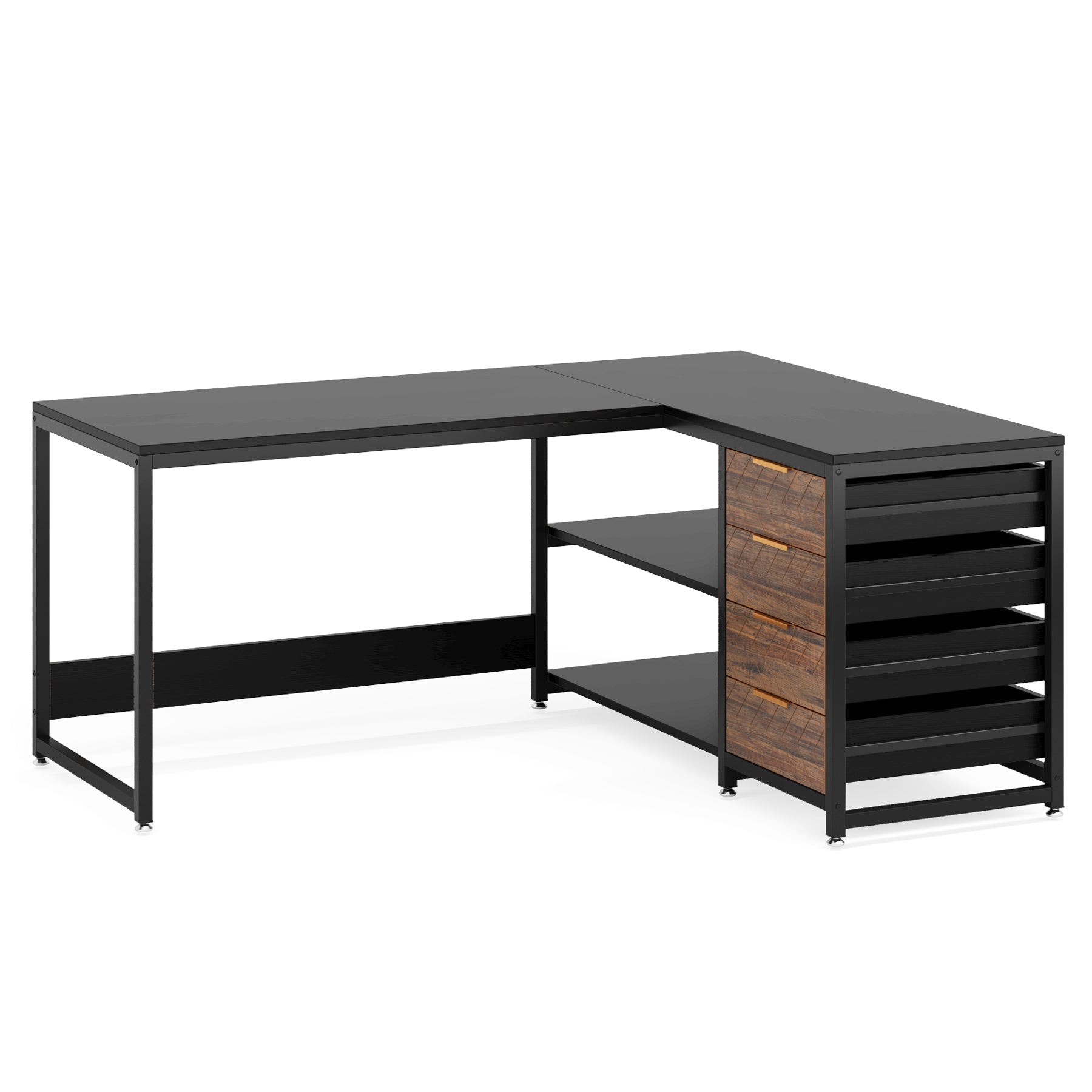 59" L-Shaped Desk, Reversible Corner Desk with Drawers & Shelves
