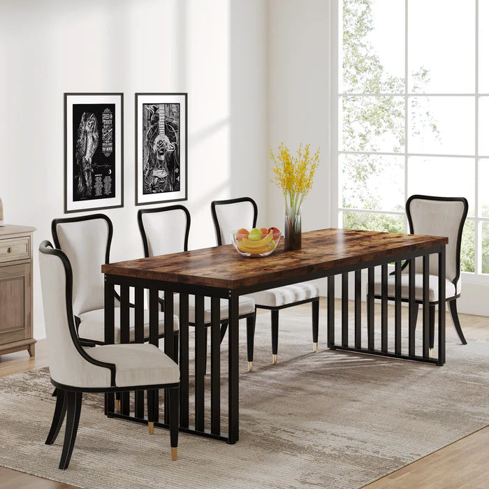 71" Modern Industrial Dining Table for 8, Long Farmhouse Kitchen Table with Metal Frame