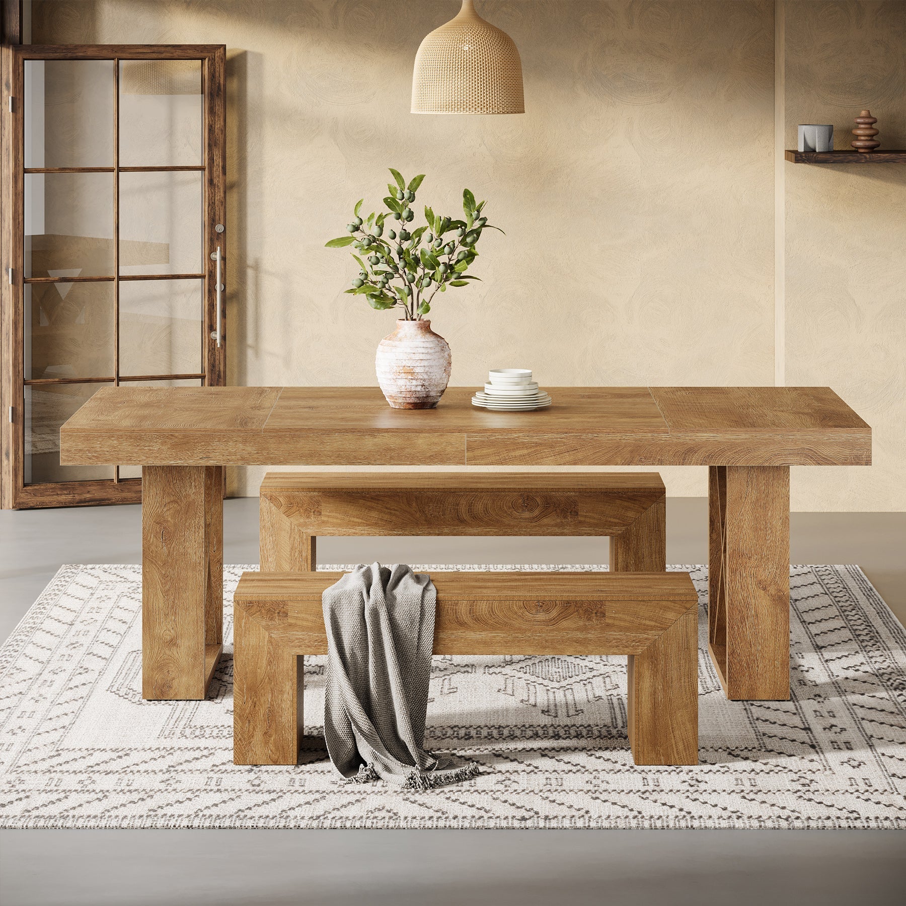 63" Dining Table for 4 People, Farmhouse Kitchen Table with Thick Top for Dining Room Living Room