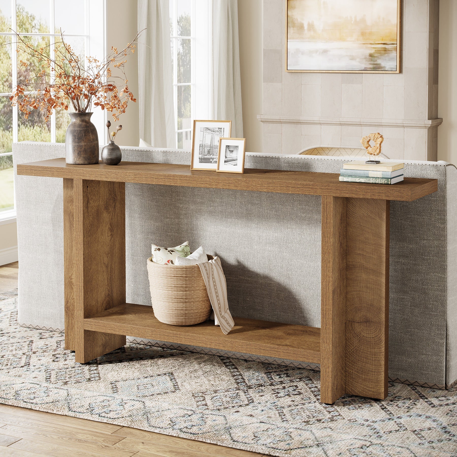 59" Console Table, Farmhouse Sofa & Hallway Table with Double Storage