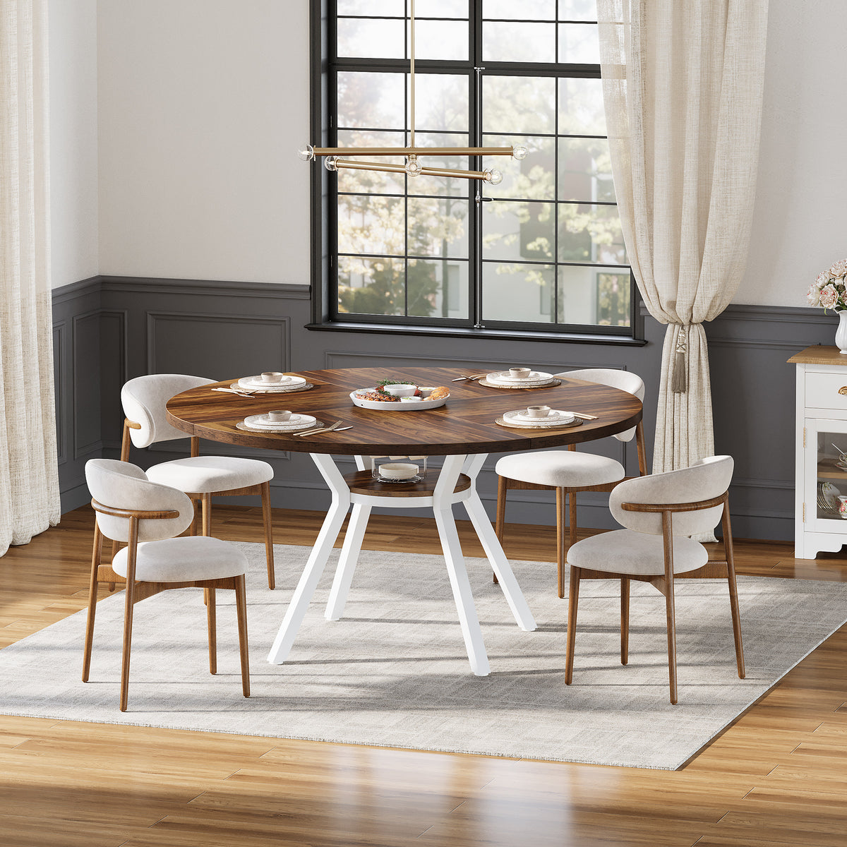 47" Dining Table, Modern Round Kitchen Table for 4