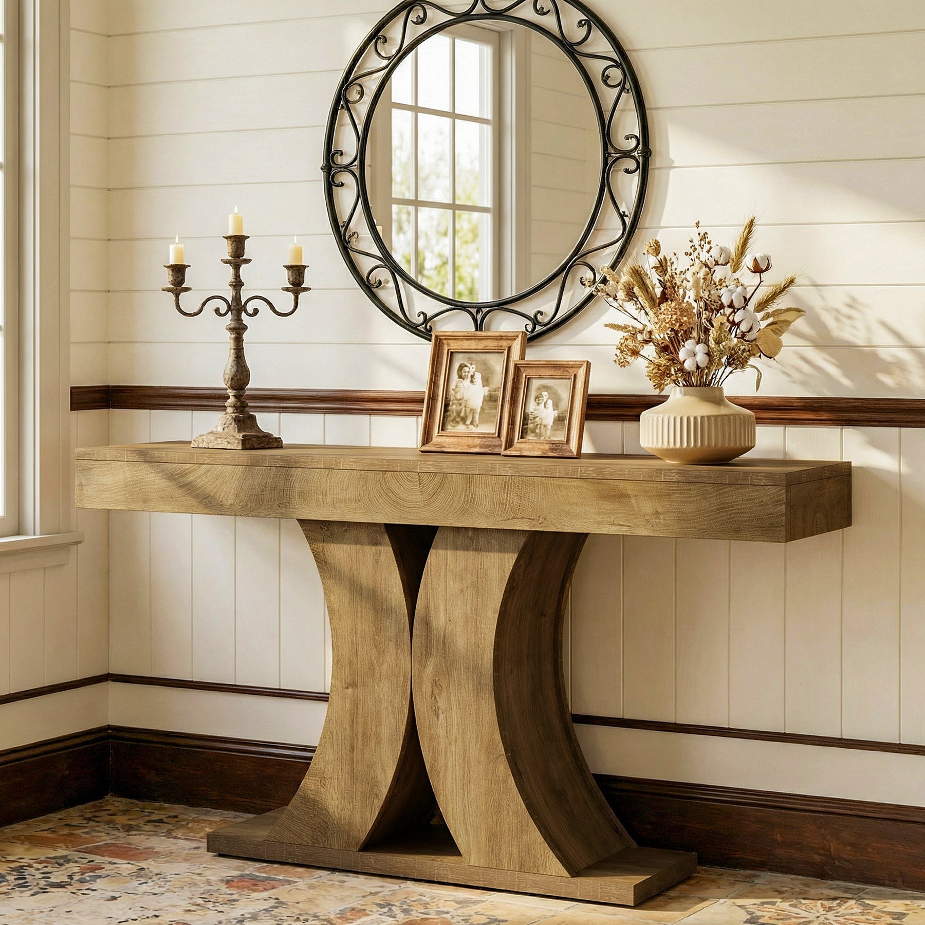 150cm Narrow Farmhouse Console Table, Wooden Sofa Table with X-Frame Base for Entryway, Hallway, or Behind Couch