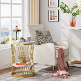 60cm Round End Table, 2-Tier Faux Marble Side Table with Gold Frame 3