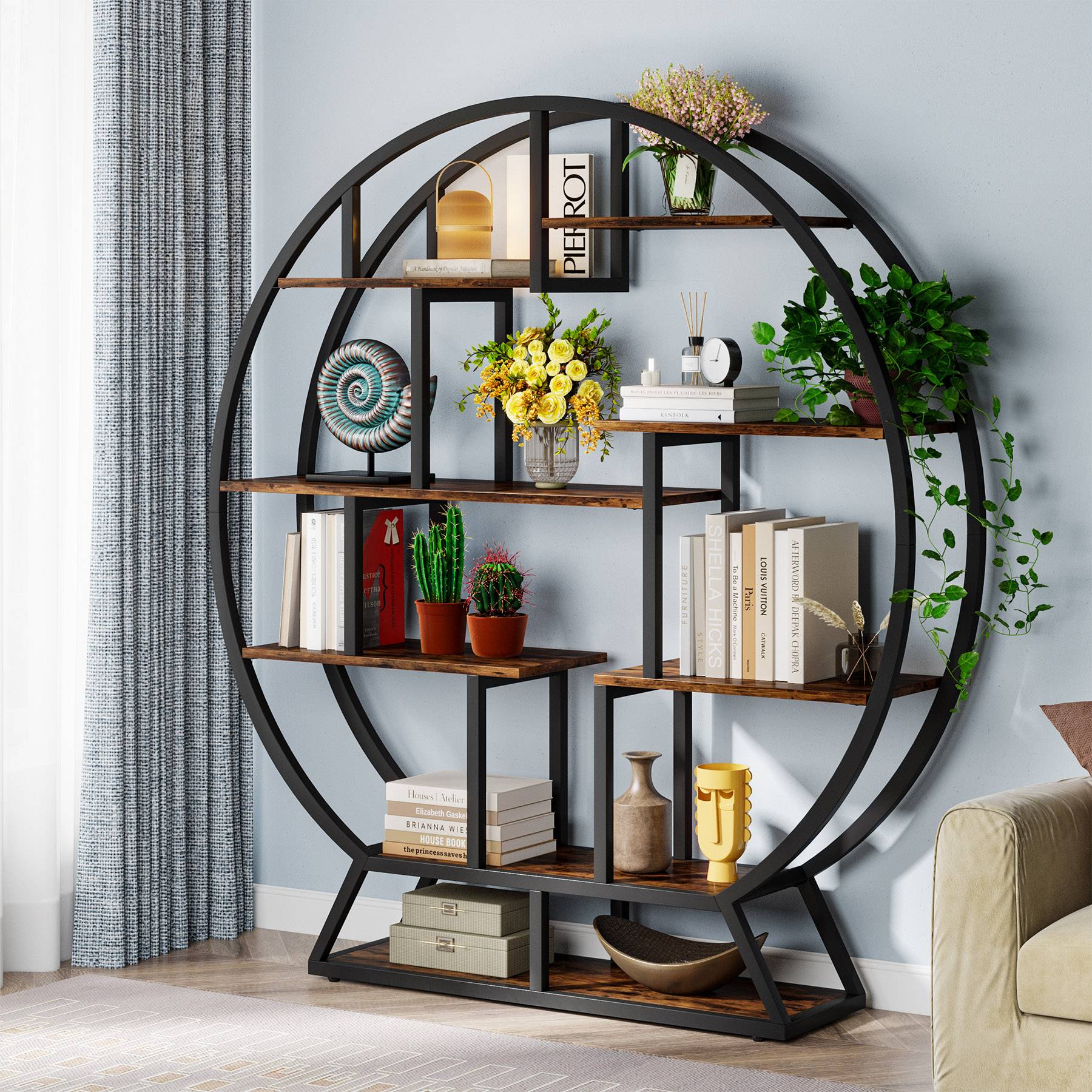 63" Round Plant Stand, Flower Pot Plant Rack with 8 Shelves