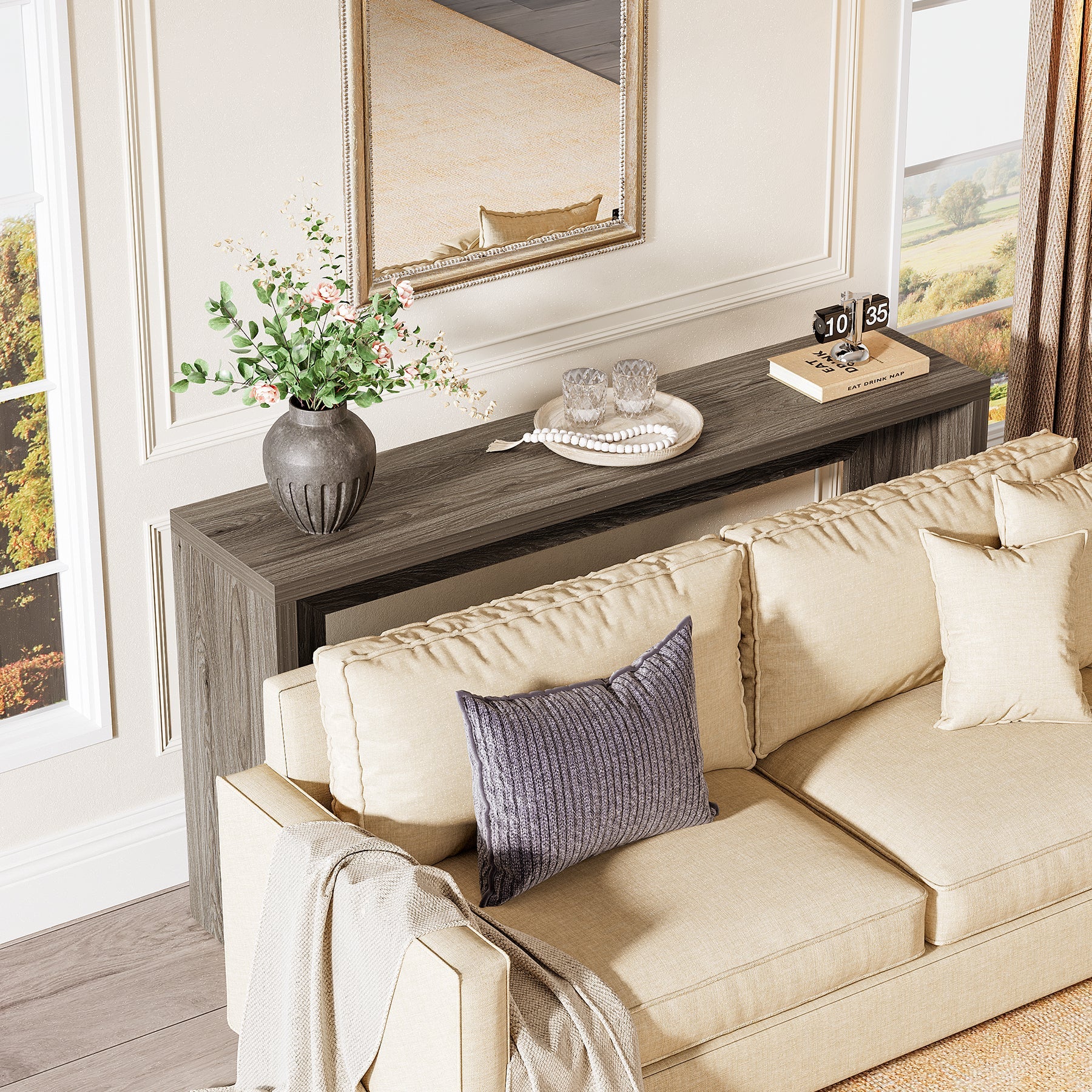 140cm Farmhouse Console Table with Storage, Narrow Wooden Entryway Sofa Table for Hallway, Foyer, or Living Room
