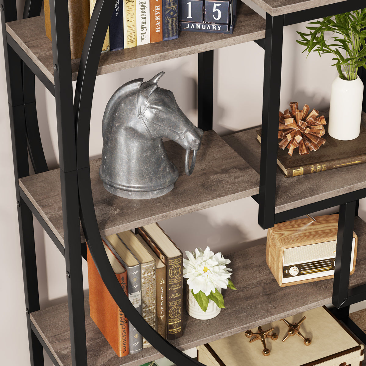 70.8" Industrial Bookshelf, 5-Tier Open Bookcase for Home Office and Living Room in Rustic Brown