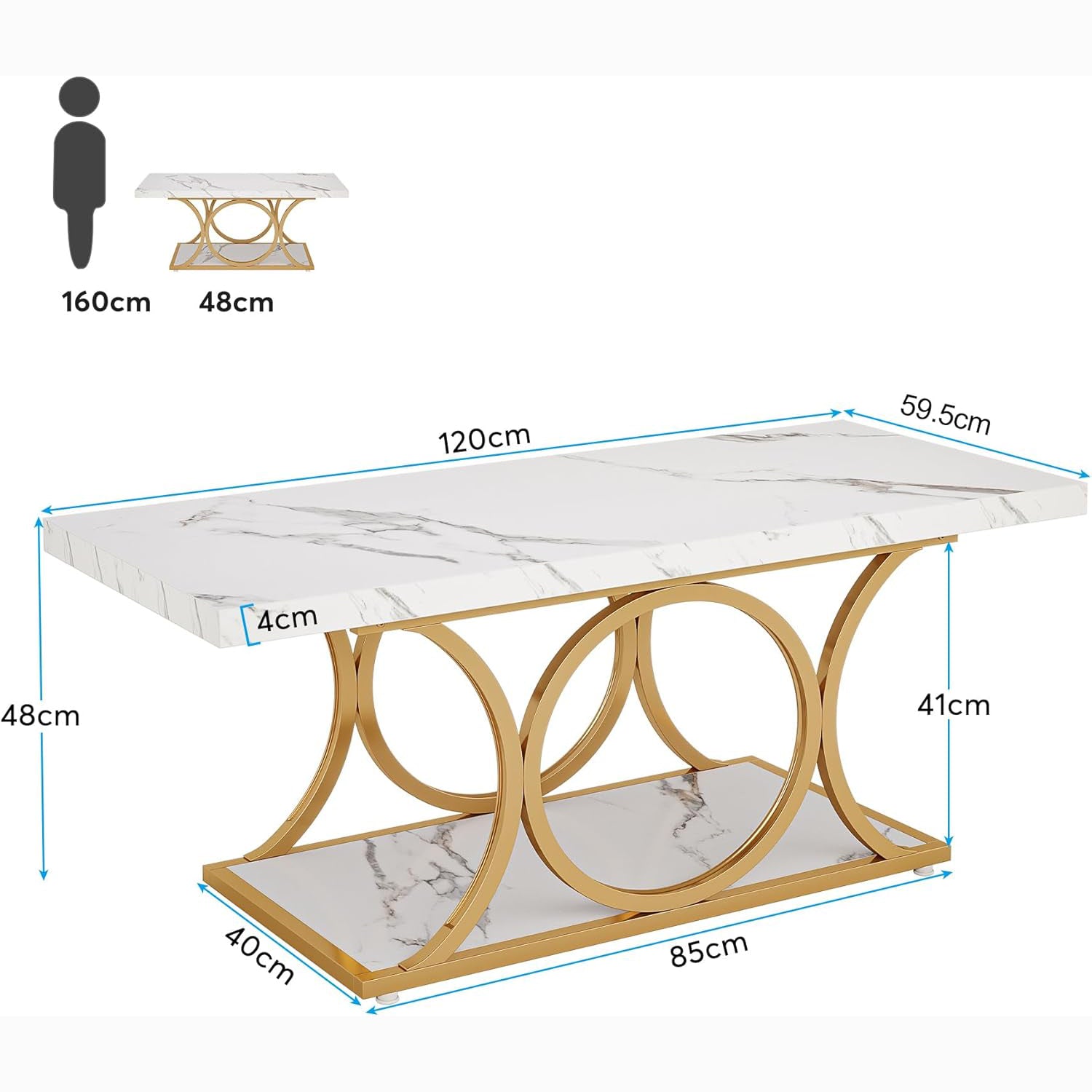 47.24"  Rectangle Coffee Table, Center Table with Faux Marble Top