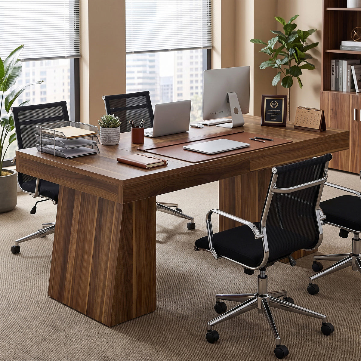 55" Executive Desk, Modern Computer Desk Workstation Desk with Double Trapezoidal Base