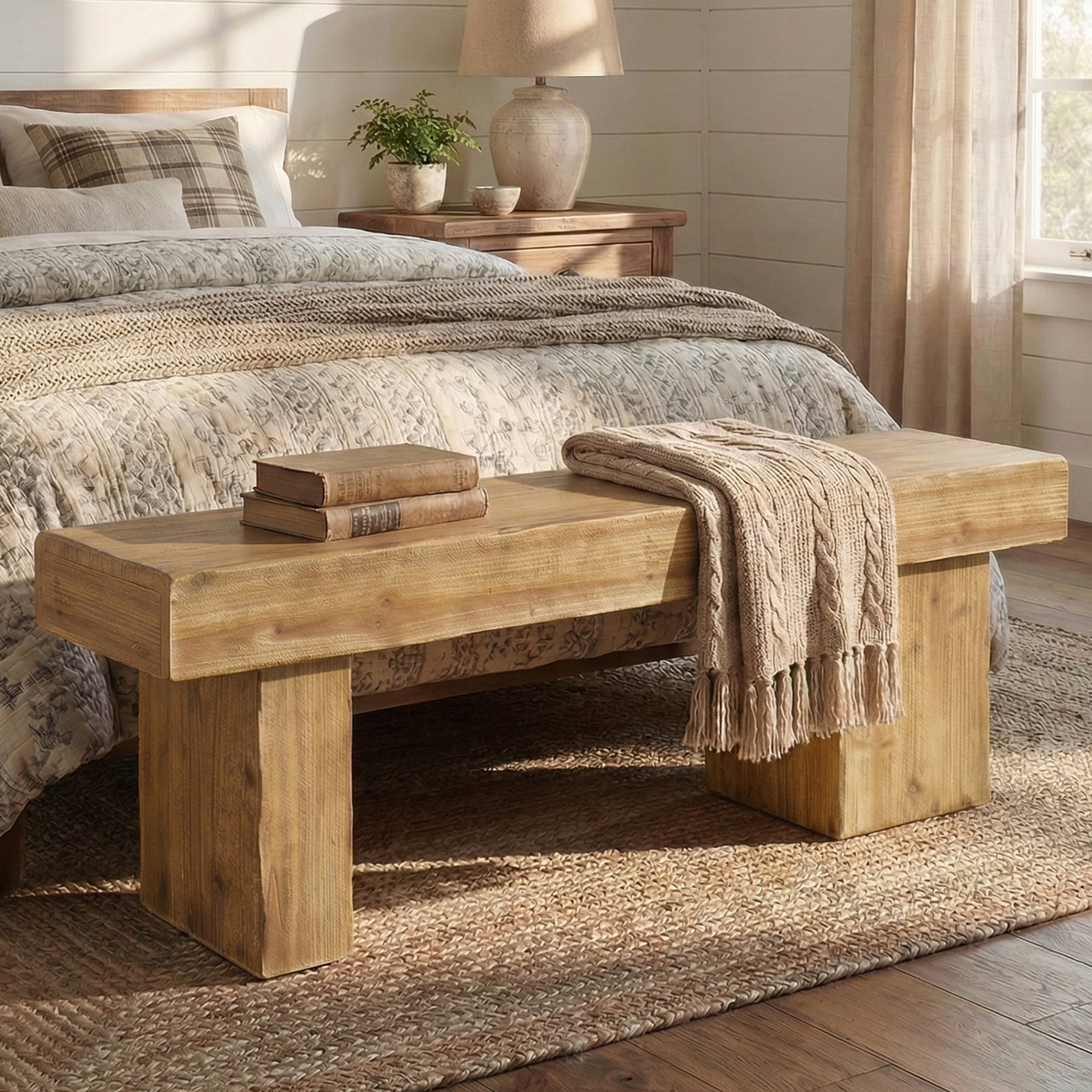 47” Solid Wood Entryway Bench, Thick Seat Bench for Hallway