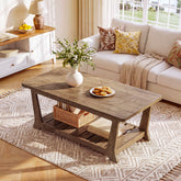 120cm Rectangle Coffee Table, Farmhouse Centre Table with Shelves for Living Room 3