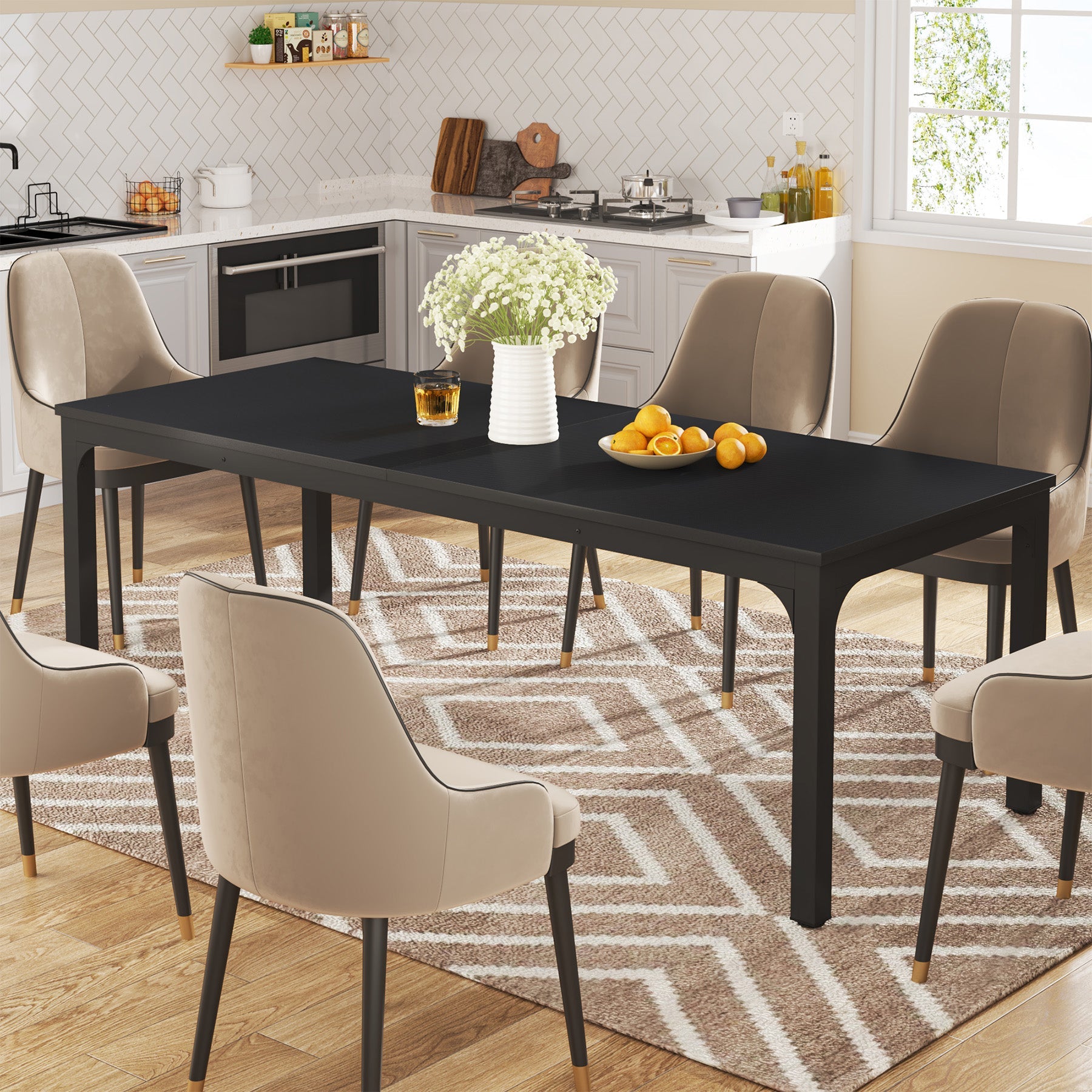 78" Rectangular Dining Table, Long Kitchen Table for 6-8 People
