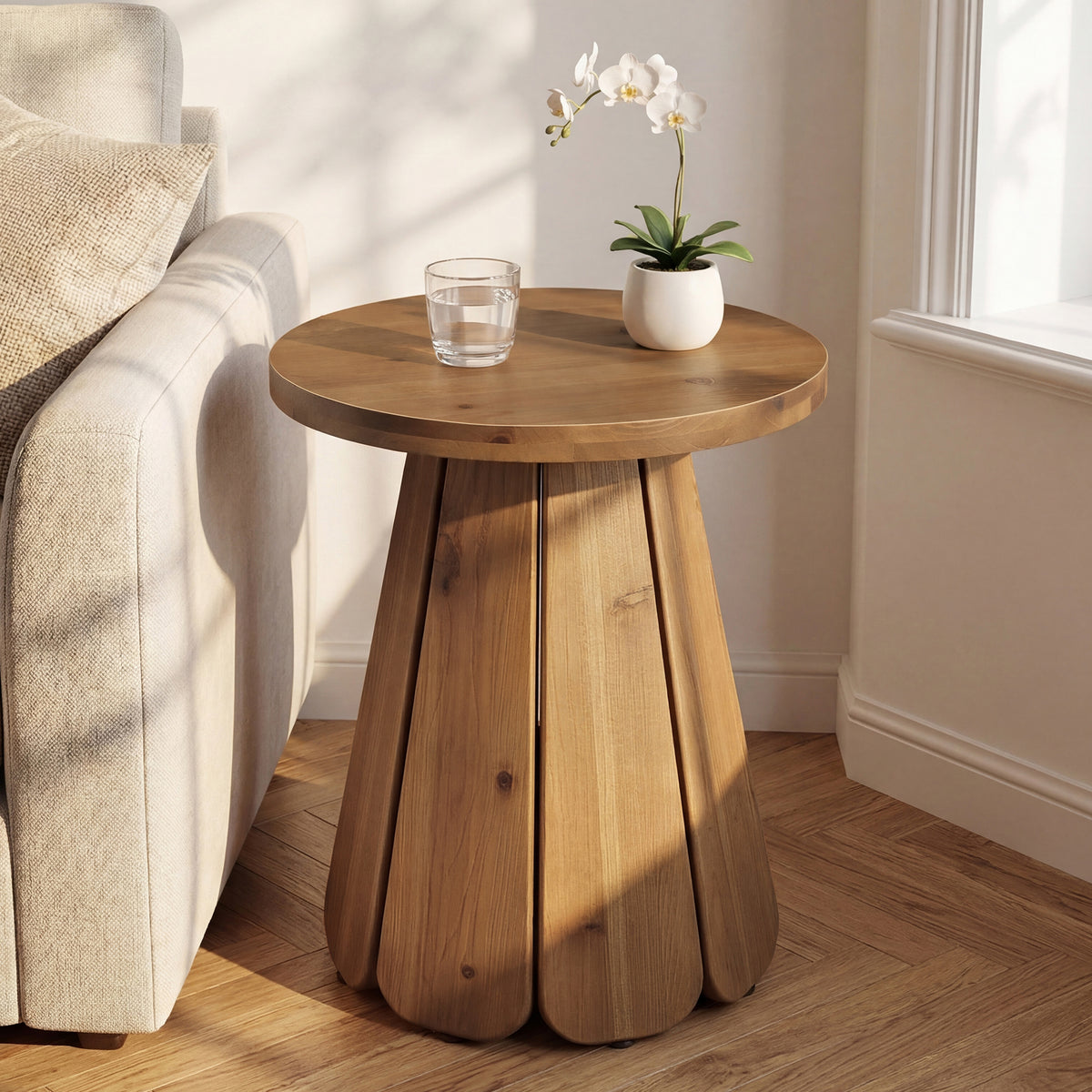 50cm Round End Table, Mid Century Accent Table for Living Room