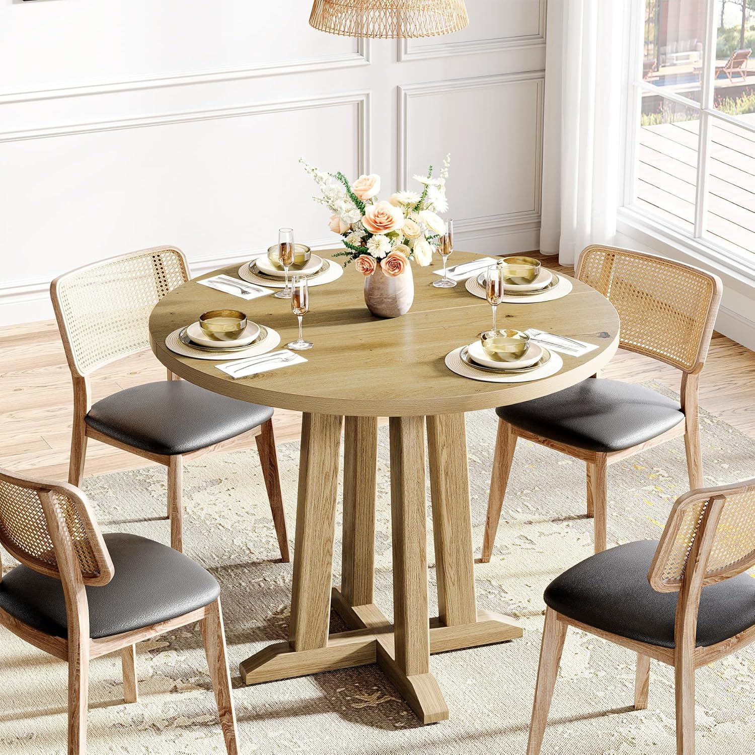 31.5" Round Dining Table, Small Kitchen Table with Sturdy Base for 2-4