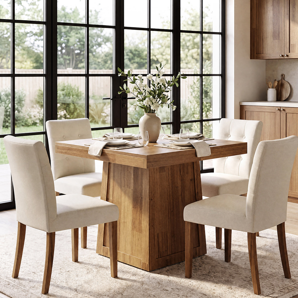 80cm Square Dining Table, Farmhouse Dinner Table with Trapezoidal Base for 2-4