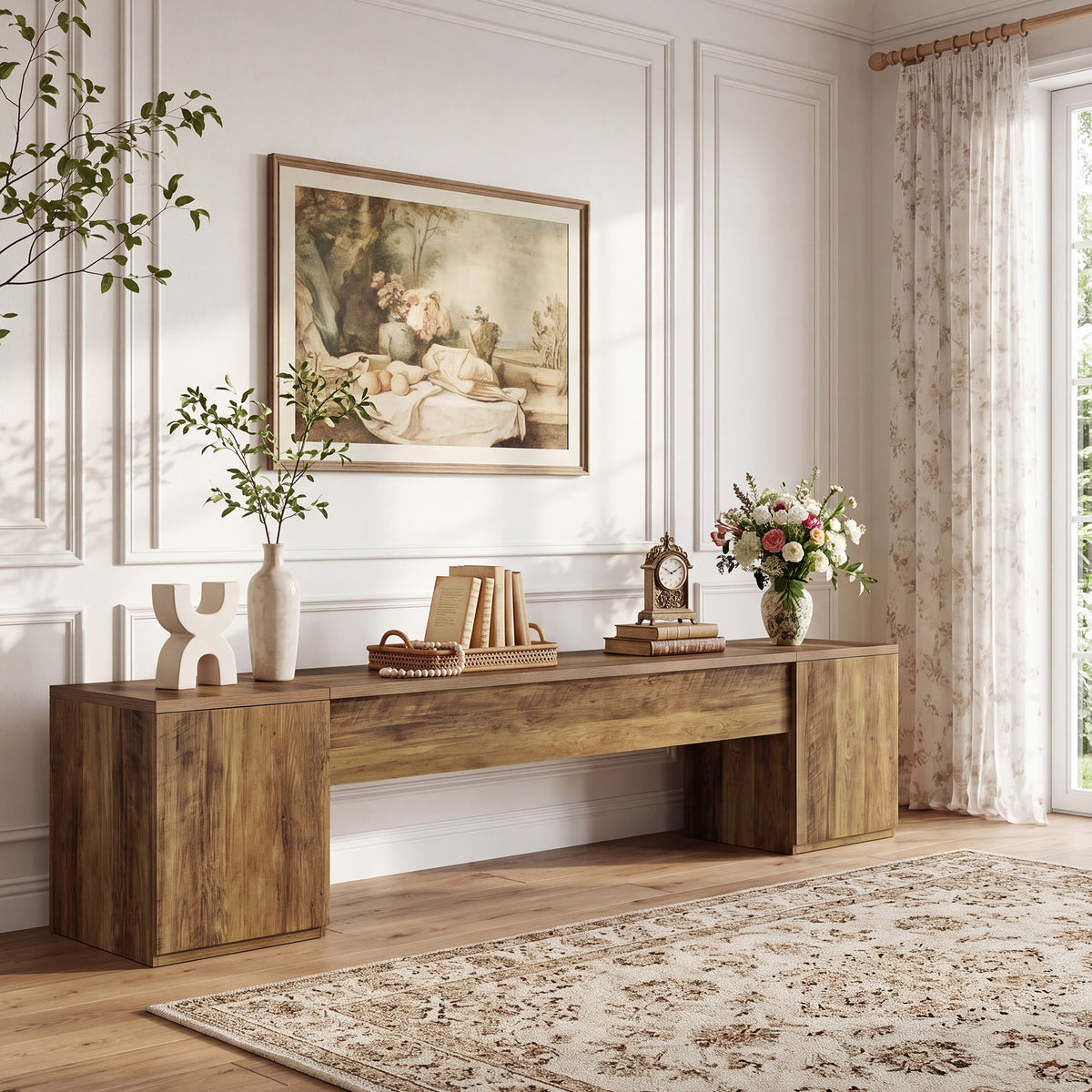 221cm TV Stand, Extra Long Entertainment Centre with 2 Storage Cabinets for up to 95" TVs