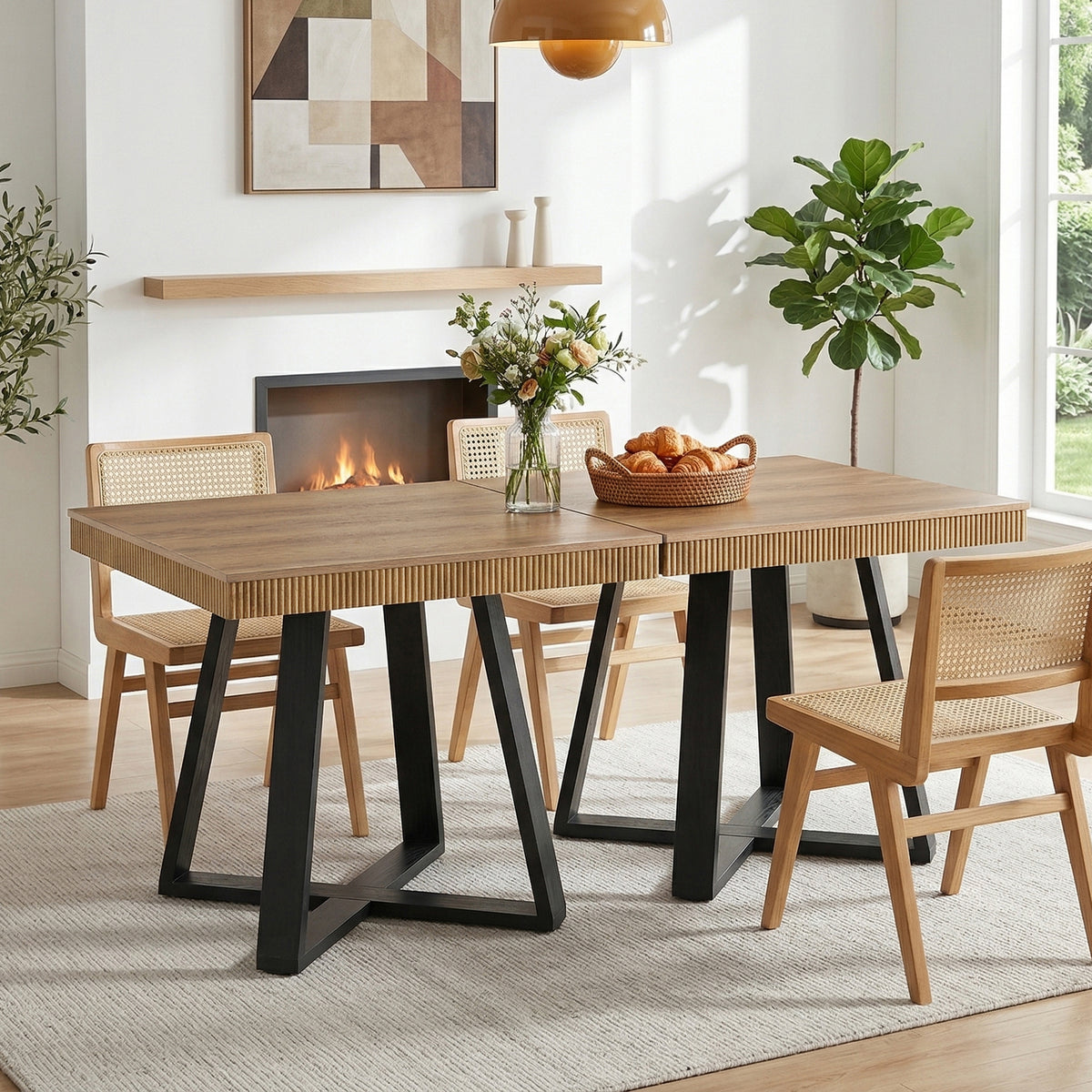 80cm Square Dining Table, Fluted Edge Small Kitchen Table for 4