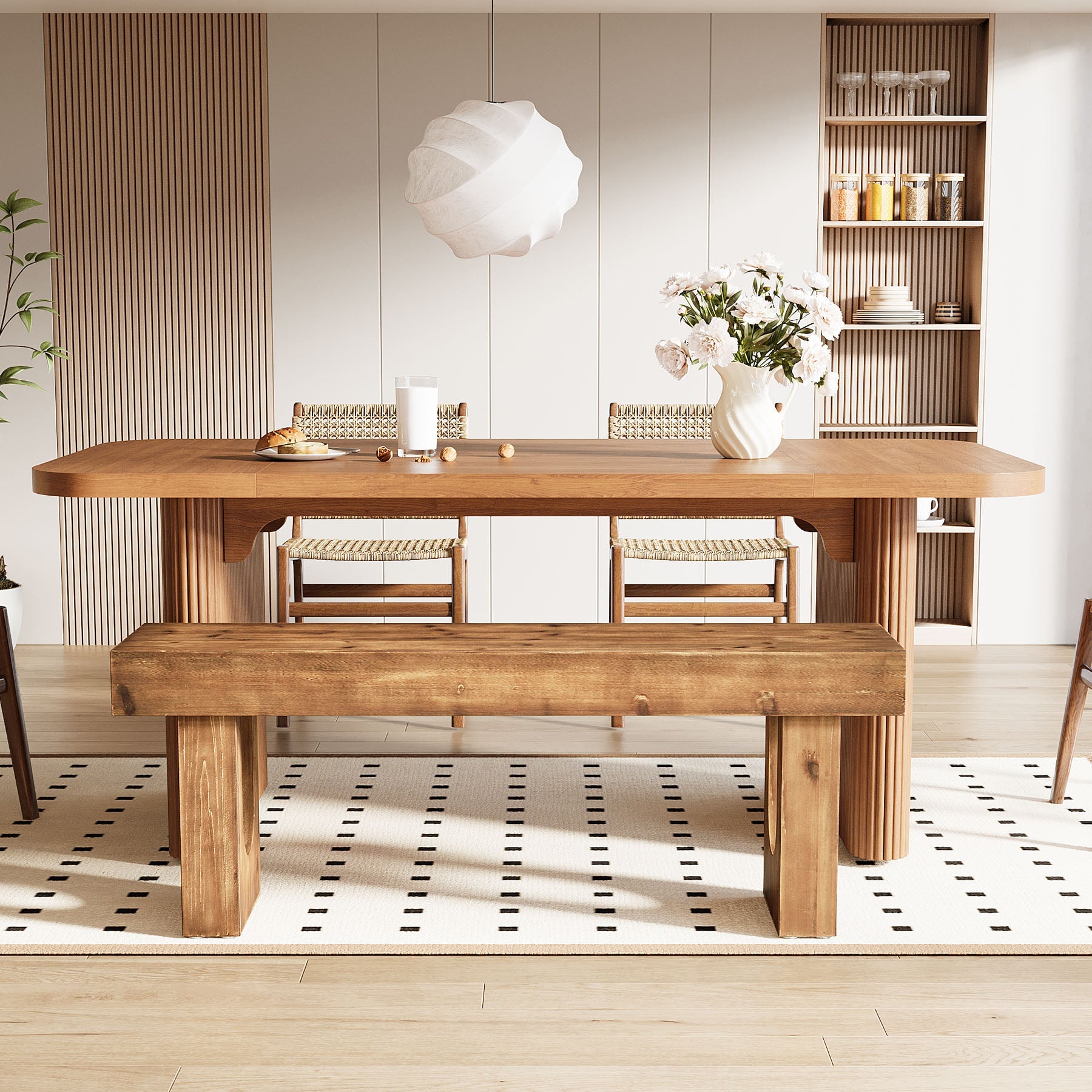 47" Wood Dining Bench, Farmhouse Kitchen Table Bench with Sturdy Legs (Only Bench)